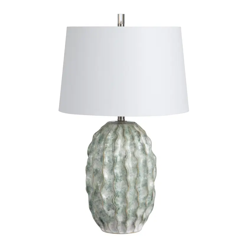 Seafoam Marble Glazed Ceramic Table Lamp with White Shade