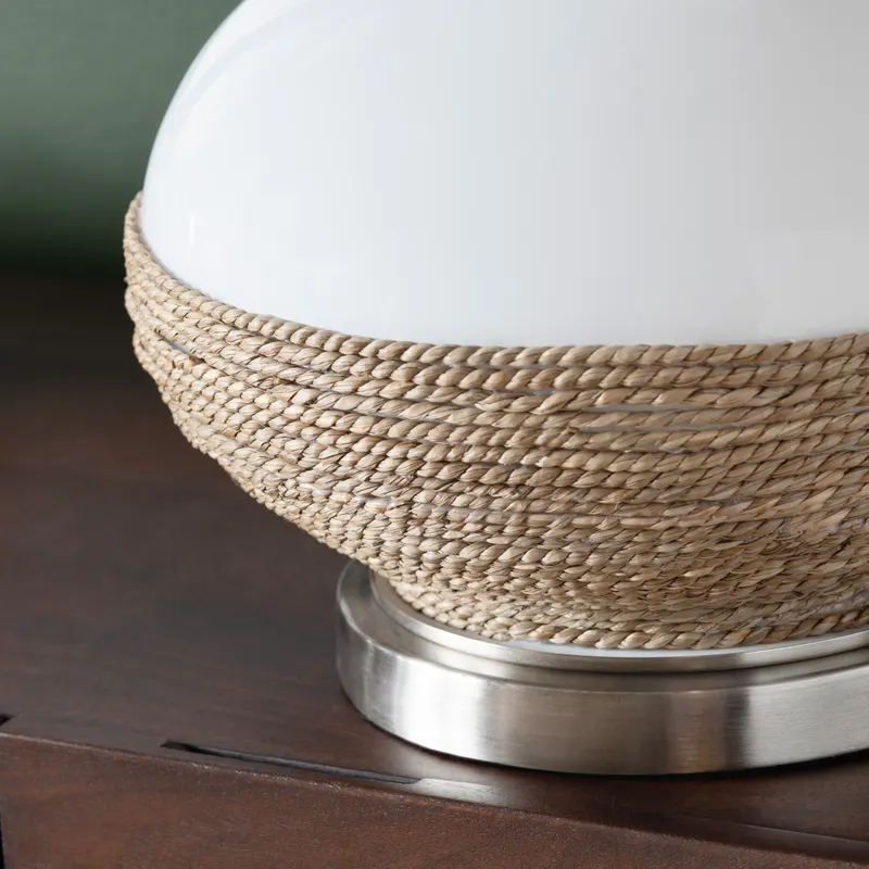 White Ceramic and Rattan Table Lamp with Rattan Shade - Image 2