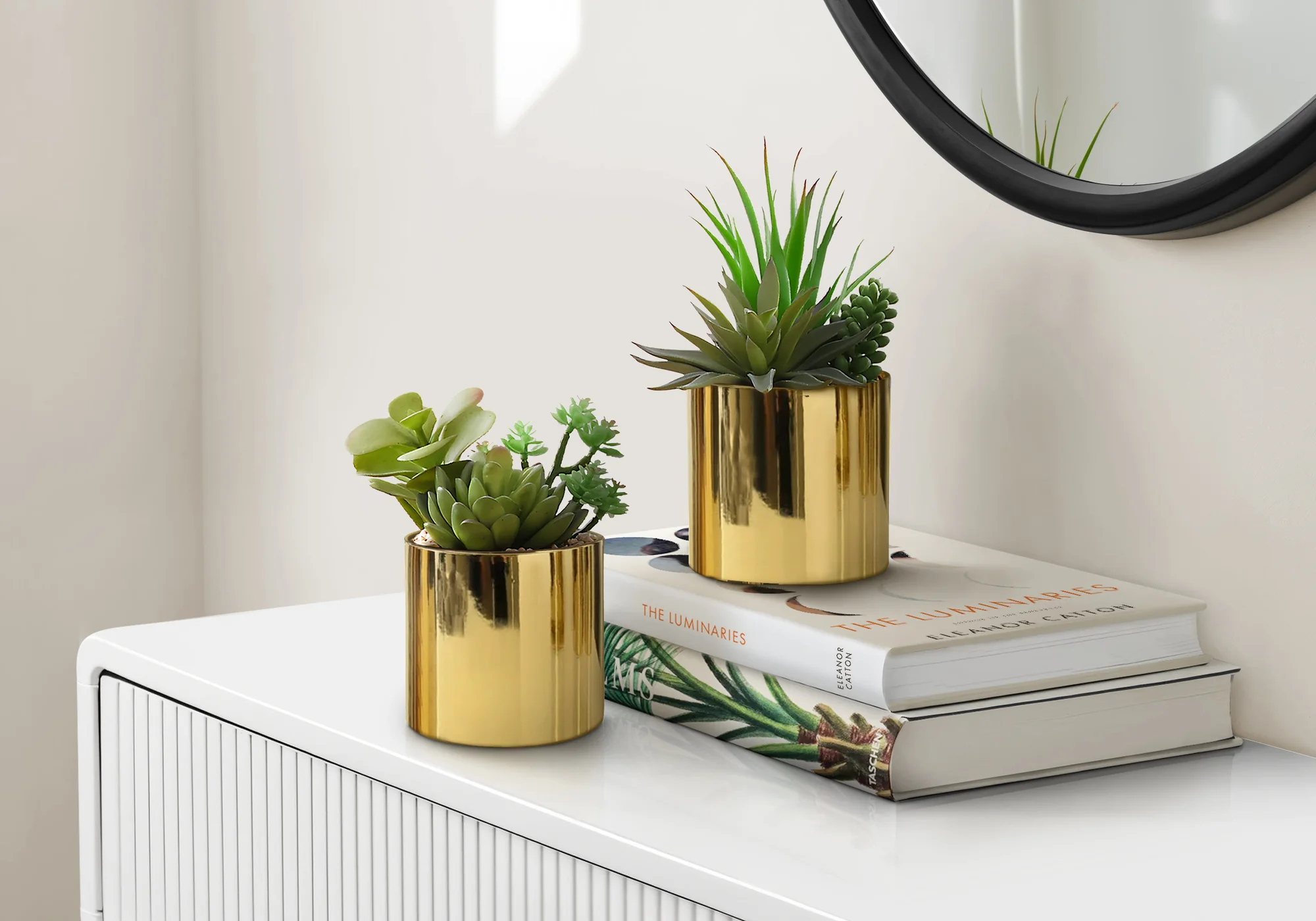 7" Faux Succulents with Gold Pots, Set Of 2 - Image 2