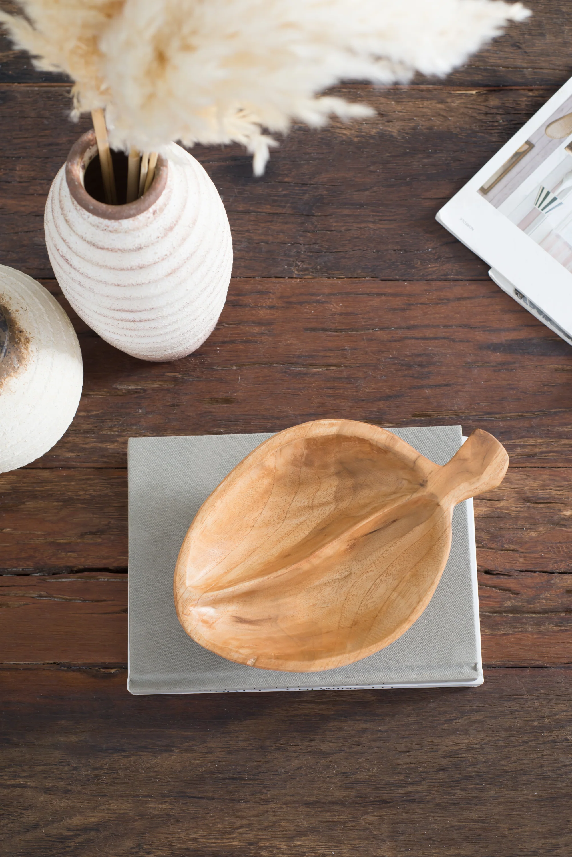 Divided Teak Wood Decorative Bowl with Handle - Image 13