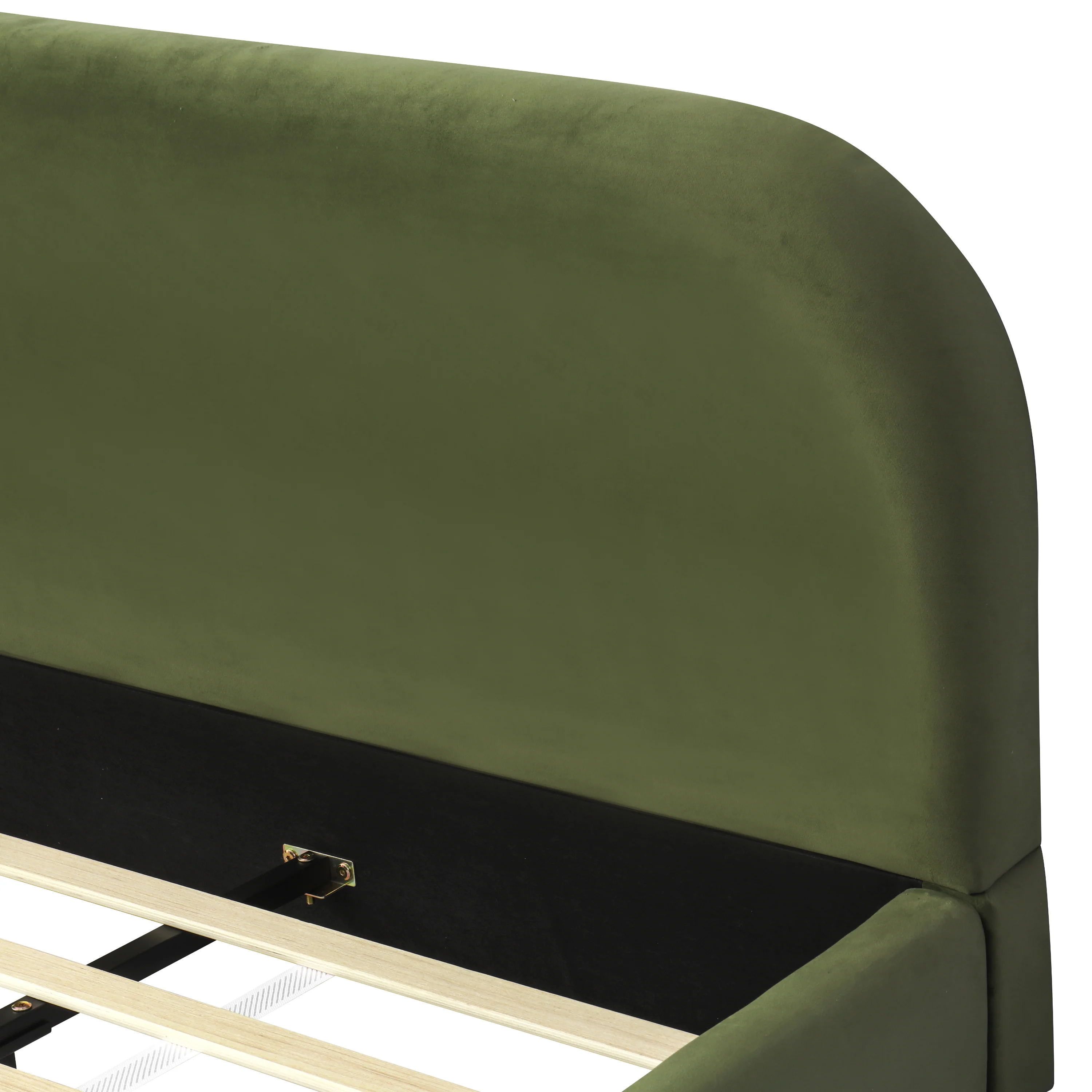 Olive Green Velvet Upholstered Platform Bed with Curve-Shaped Design Headboard - Image 14