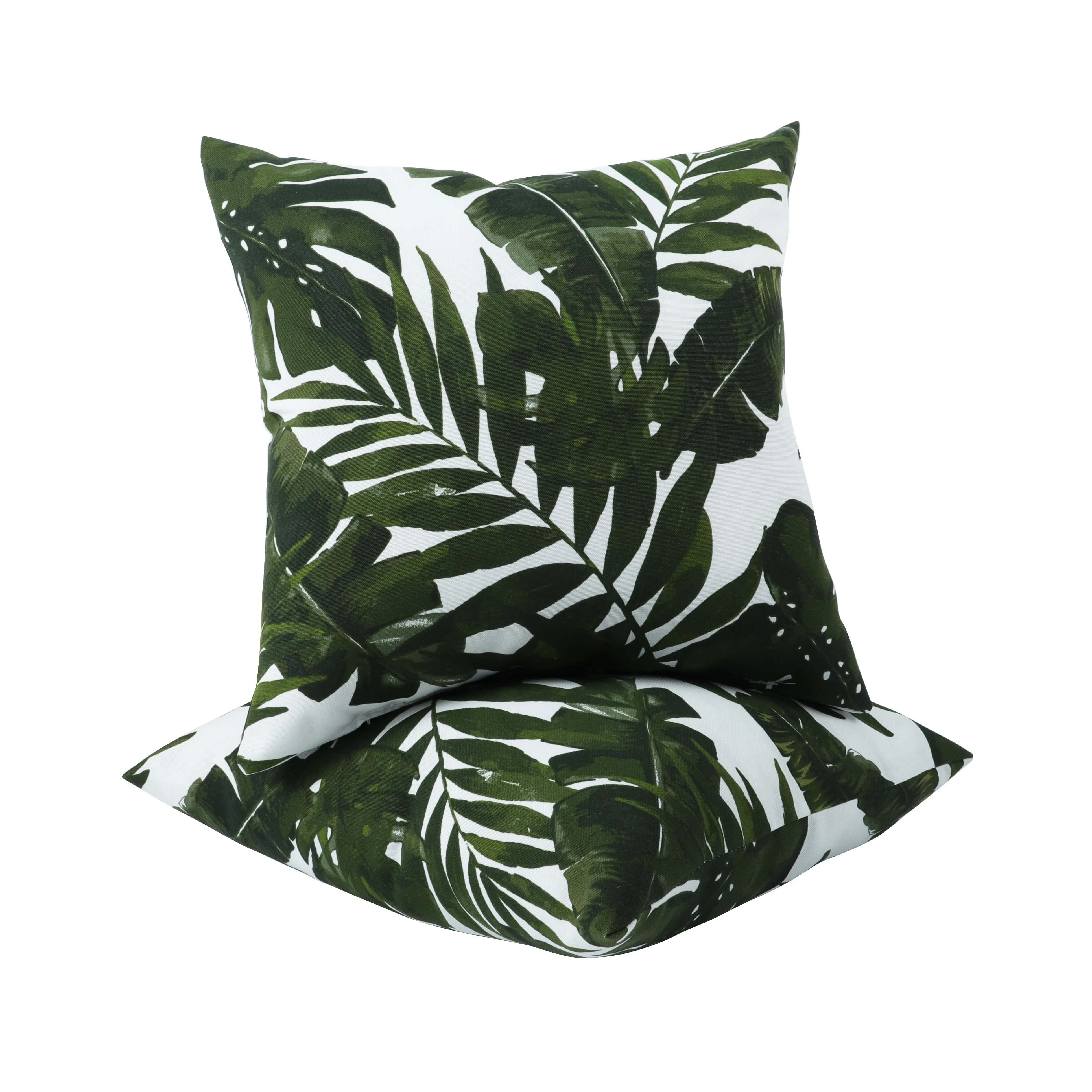 Dark Green Palm Outdoor Square Pillows, Set of 2 - Image 2