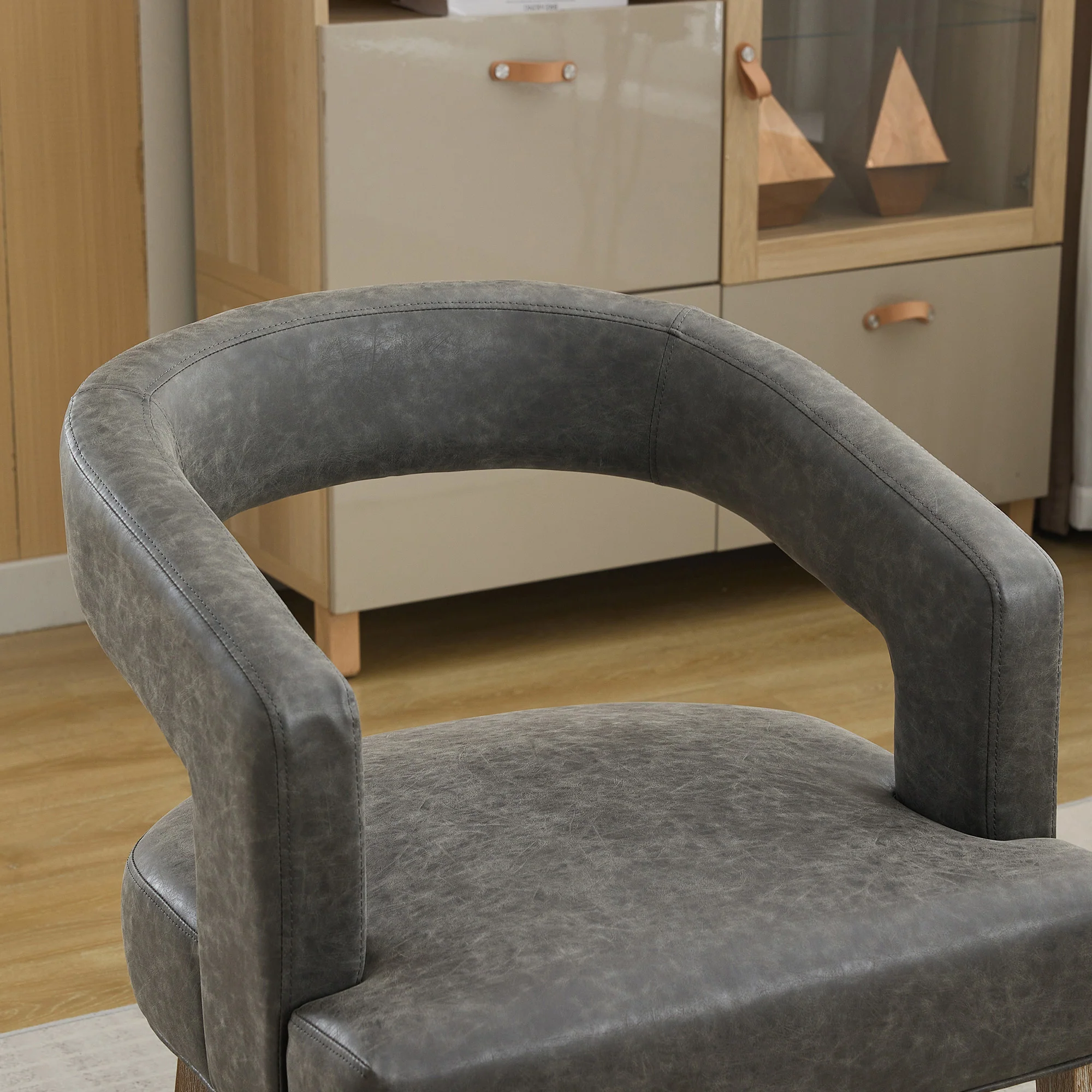 Open-Back Barrel Accent Chair with Velvet Upholstery and Weathered Solid Wood Legs - Image 15