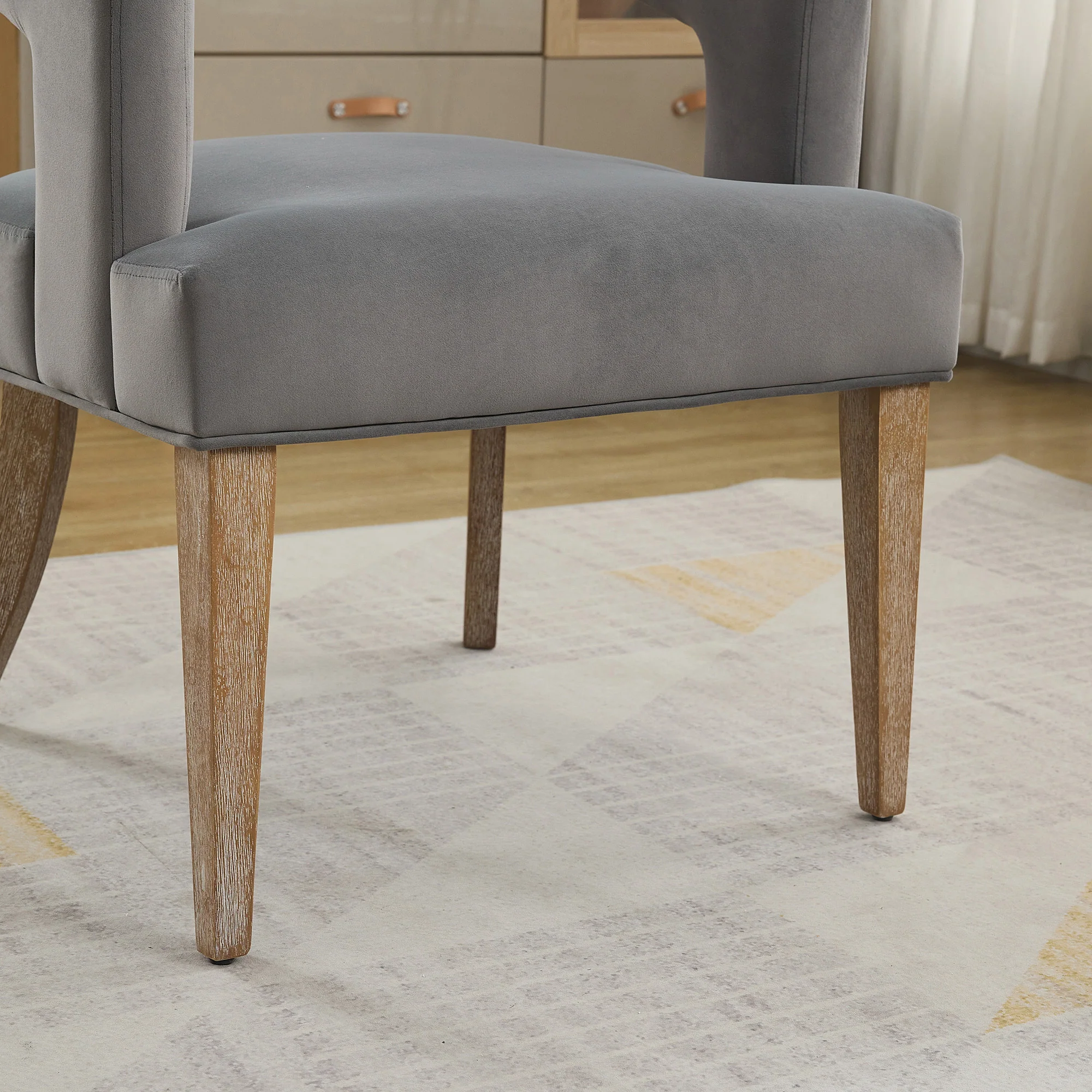 Open-Back Barrel Accent Chair with Velvet Upholstery and Weathered Solid Wood Legs - Image 7