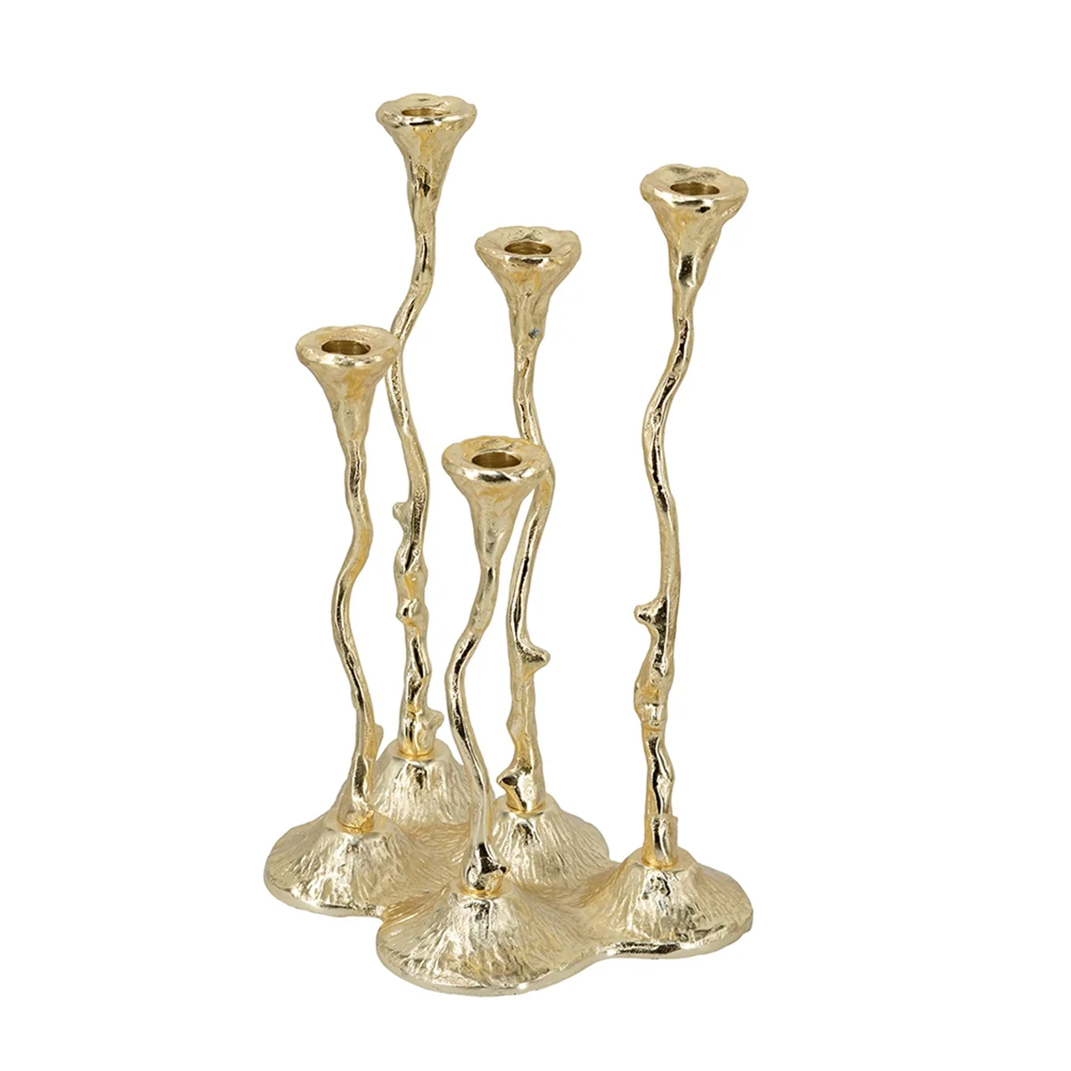 Gold Botanical Cast Aluminum Taper Candle Holder - Image 3