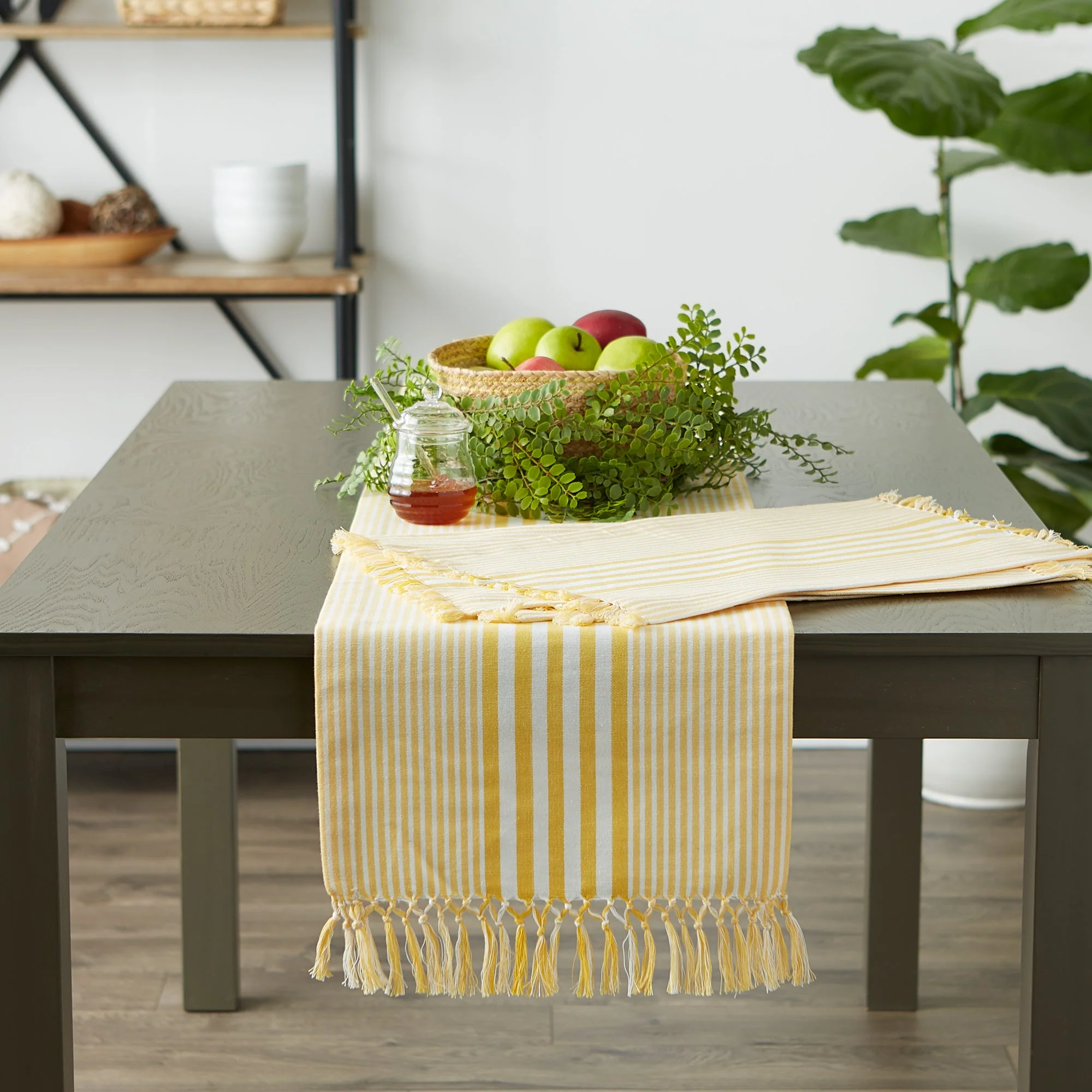 Deep Yellow Stripes With Fringe Placemats, Set Of 6 - Image 7