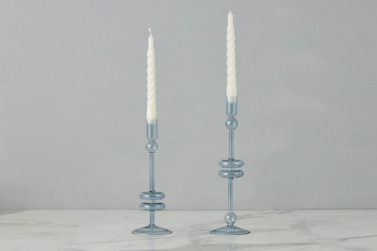 Denim Glass Candlestick, Pair - Image 11