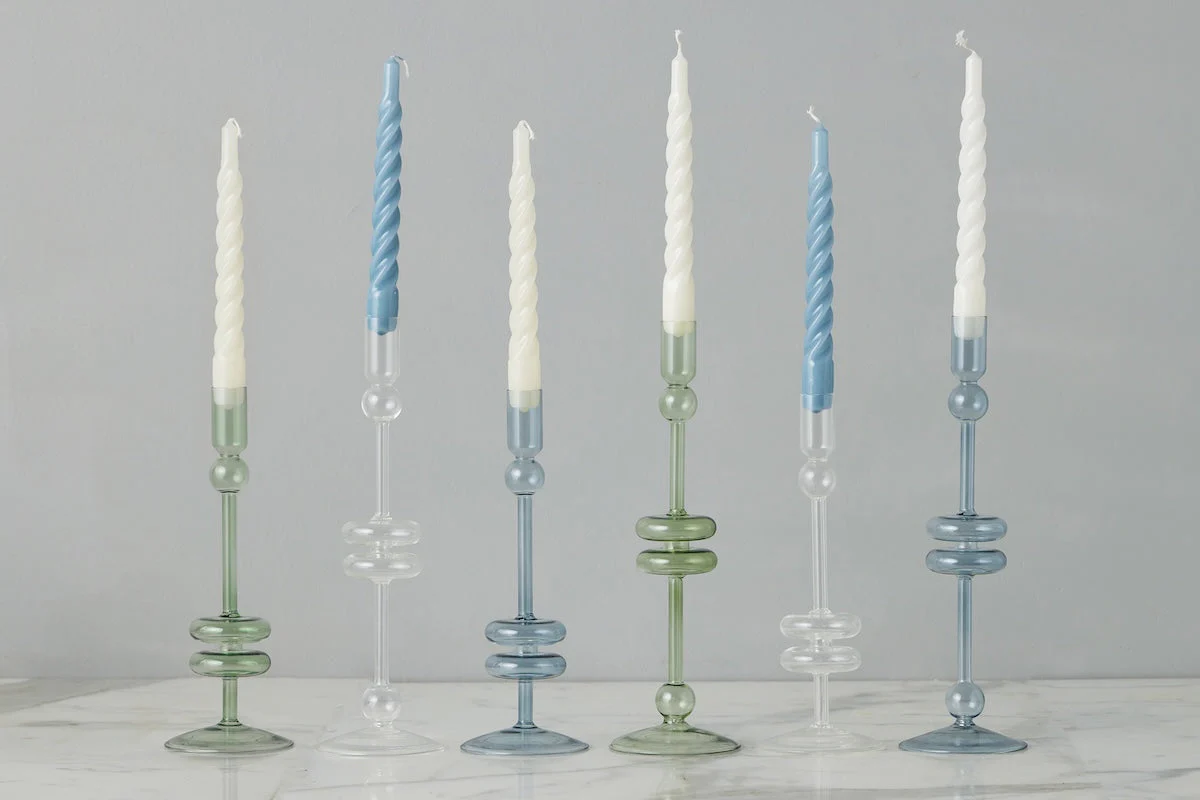 Denim Glass Candlestick, Pair - Image 12