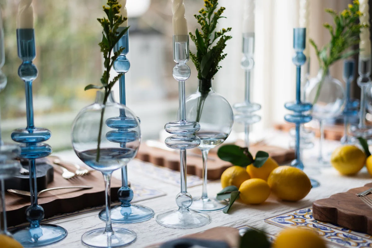 Denim Glass Candlestick, Pair - Image 8