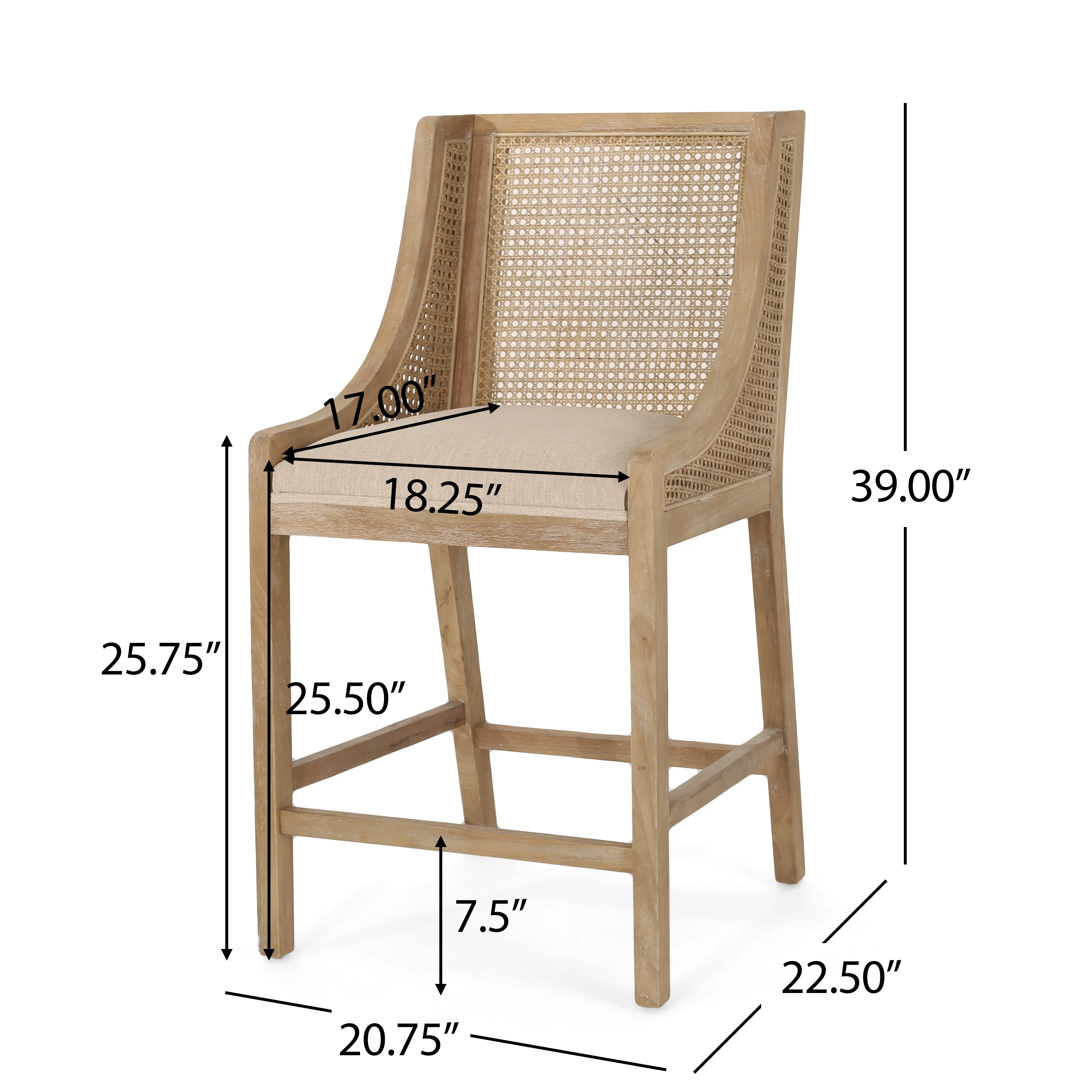 Deville French Country Upholstered Wood and Cane 25.5 inch Counter Stools, Set of 2 - Image 4