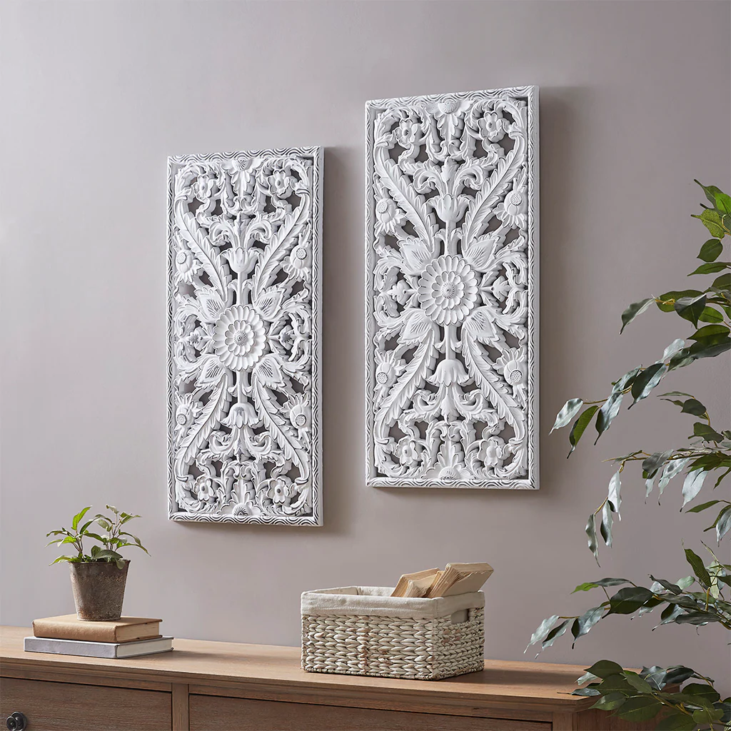 Distressed Carved Wood 2-piece Wall Decor Set - Image 8