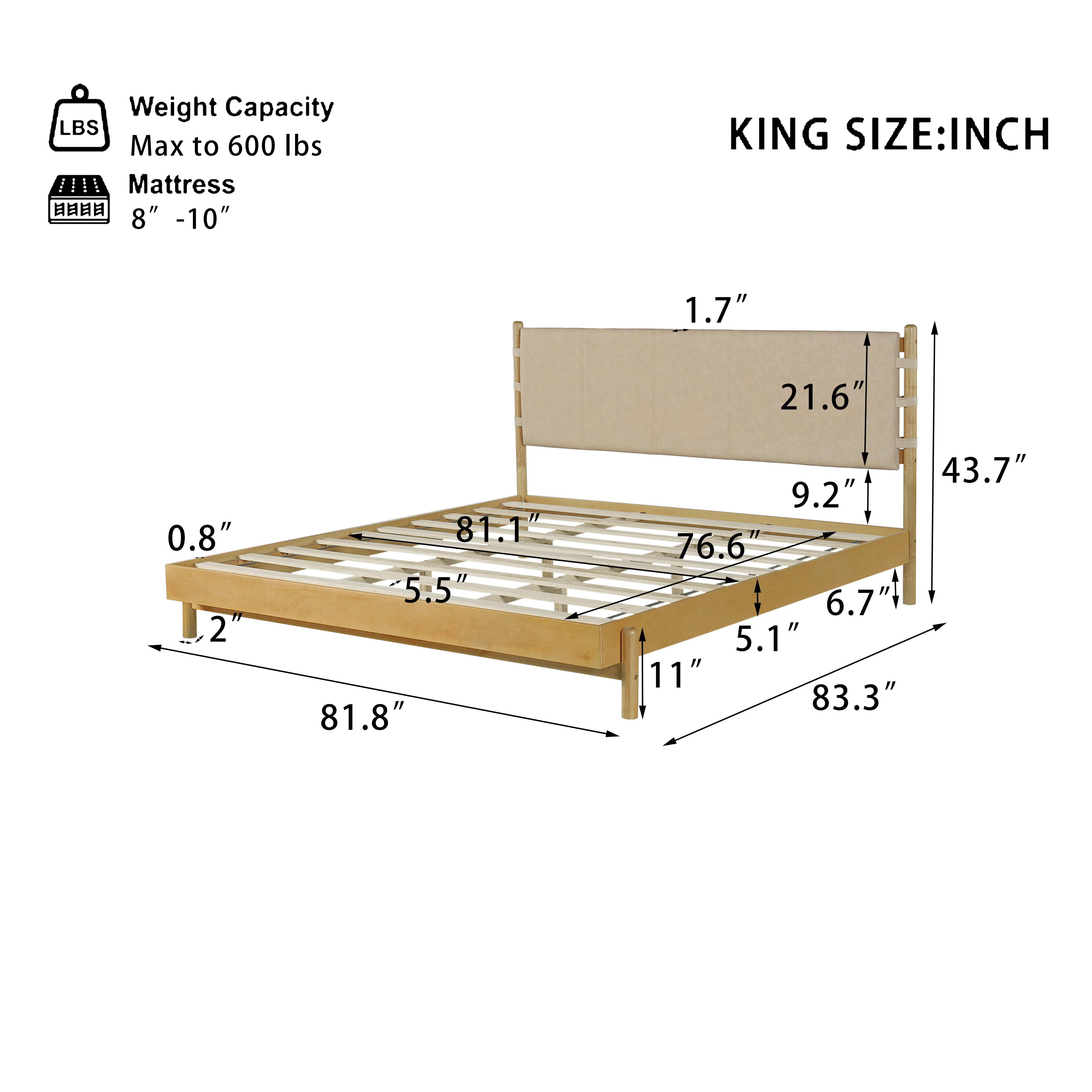 Premium Rubber Wood Platform Bed Frame with Headboard - Image 19