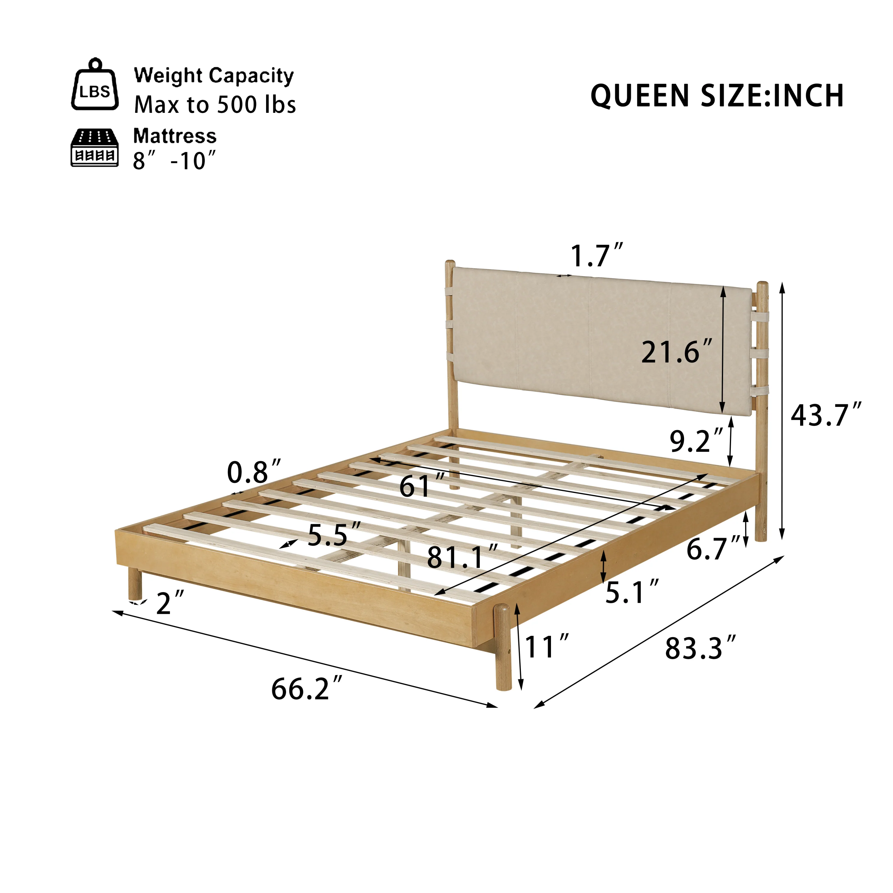 Premium Rubber Wood Platform Bed Frame with Headboard - Image 4