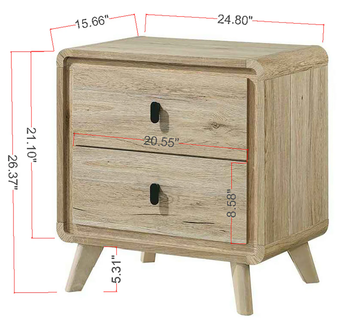Mid-Century Natural 2-Drawer Nightstand - Image 5