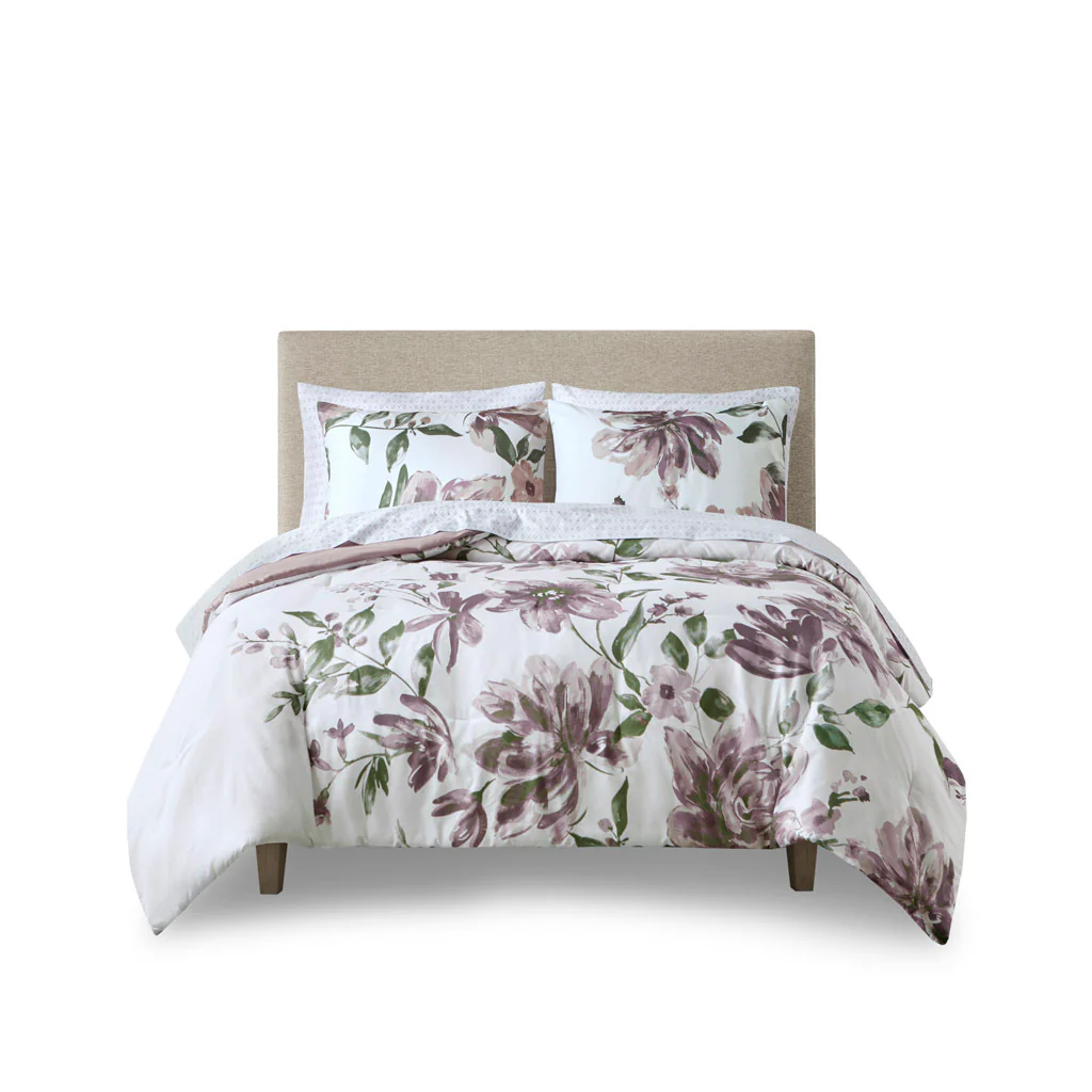 Mauve Floral Bed in a Bag Comforter Set with Bed Sheets - Image 3
