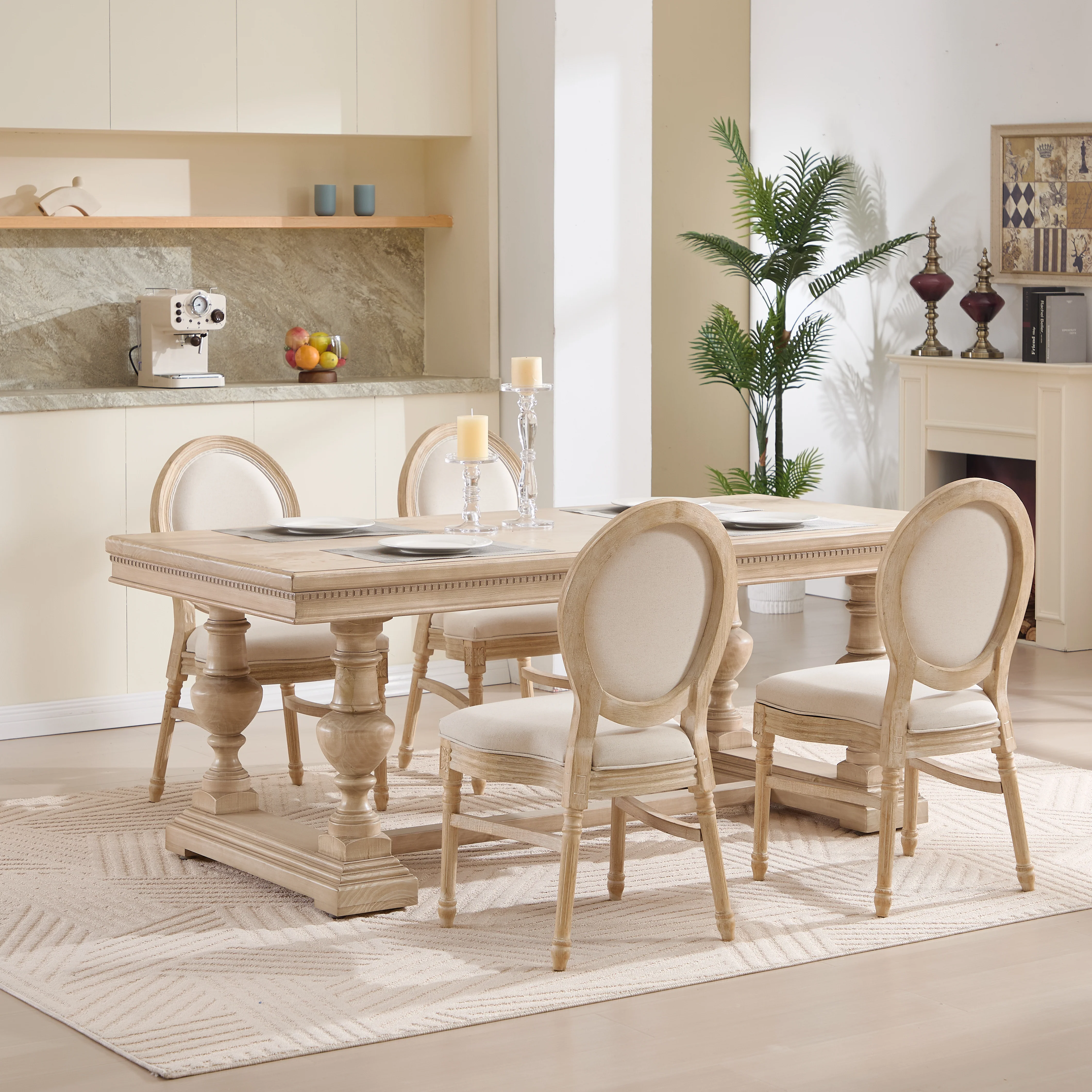 Elegant French Country Stacking Dining Chairs with Round Upholstered Back, Set of 2 - Image 14