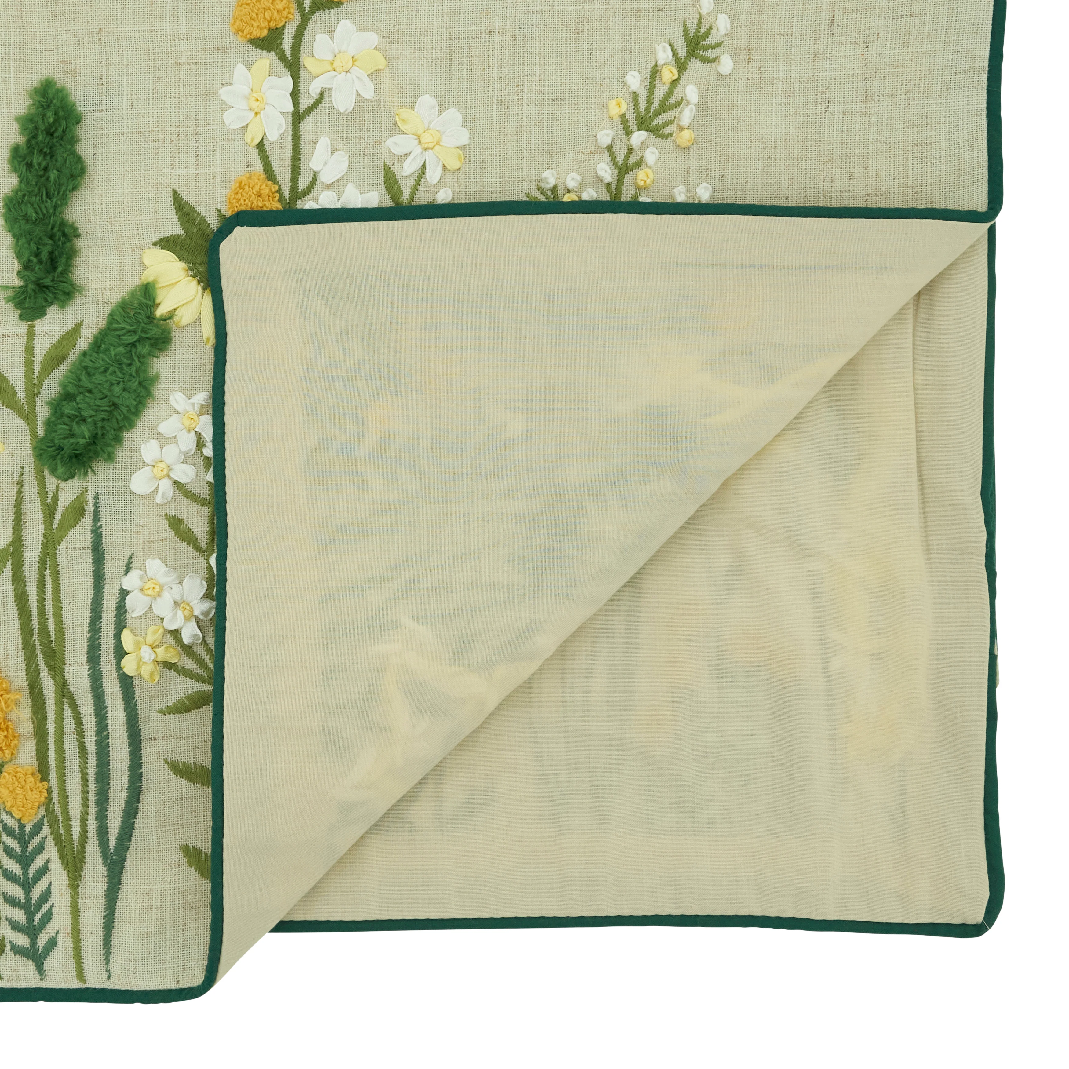 Embroidered Floral Linen Blend Table Runner - Image 2