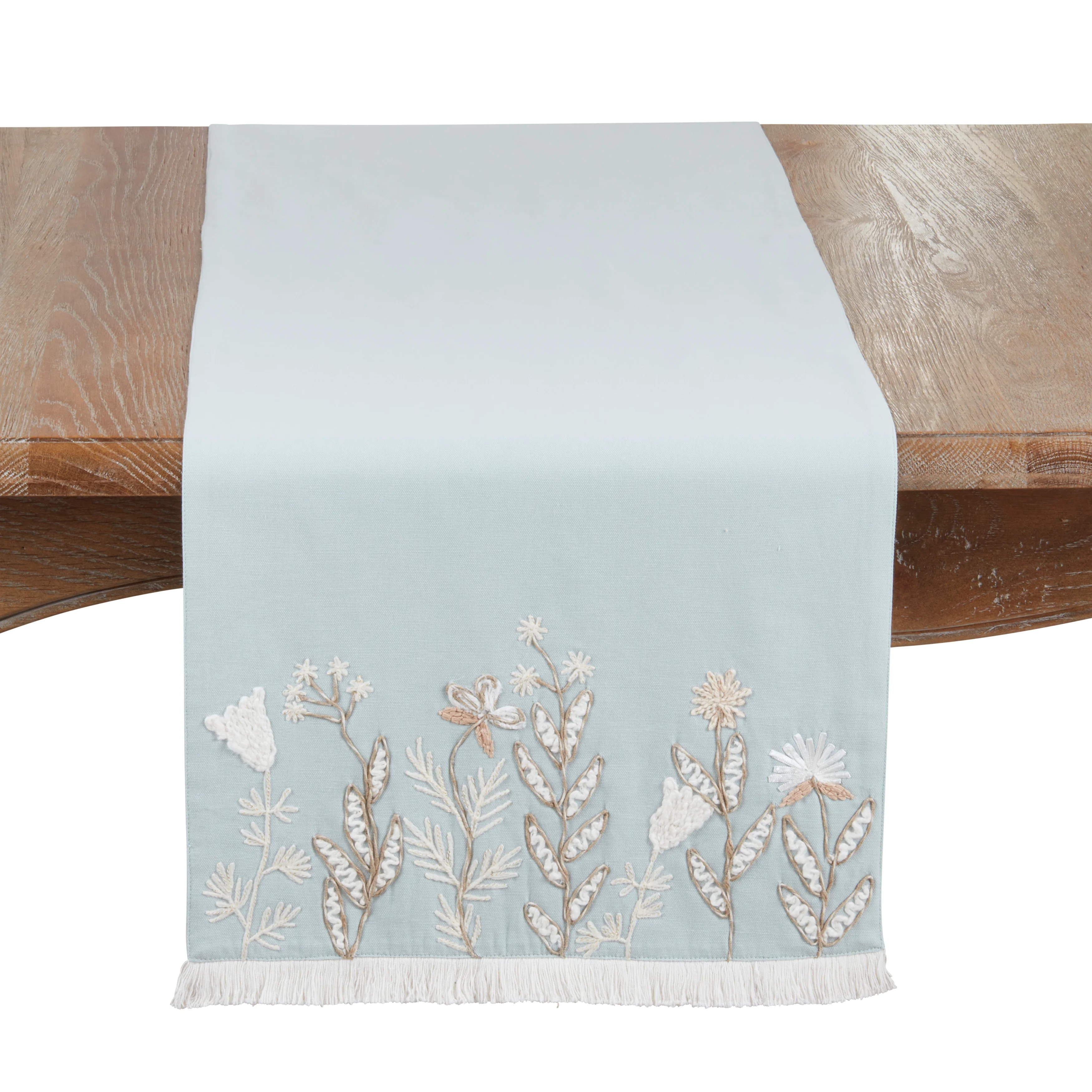 Embroidered Meadow Table Runner with Fringe