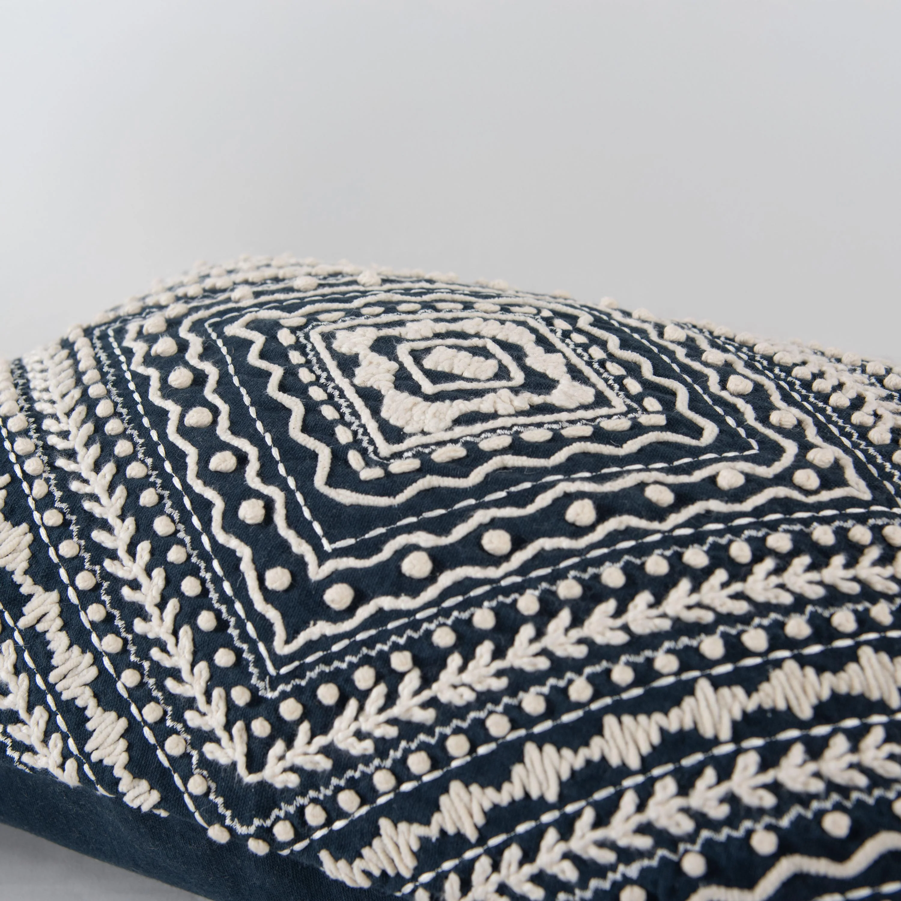 Embroidered Medallion Geometric Lumbar Throw Pillow - Image 2