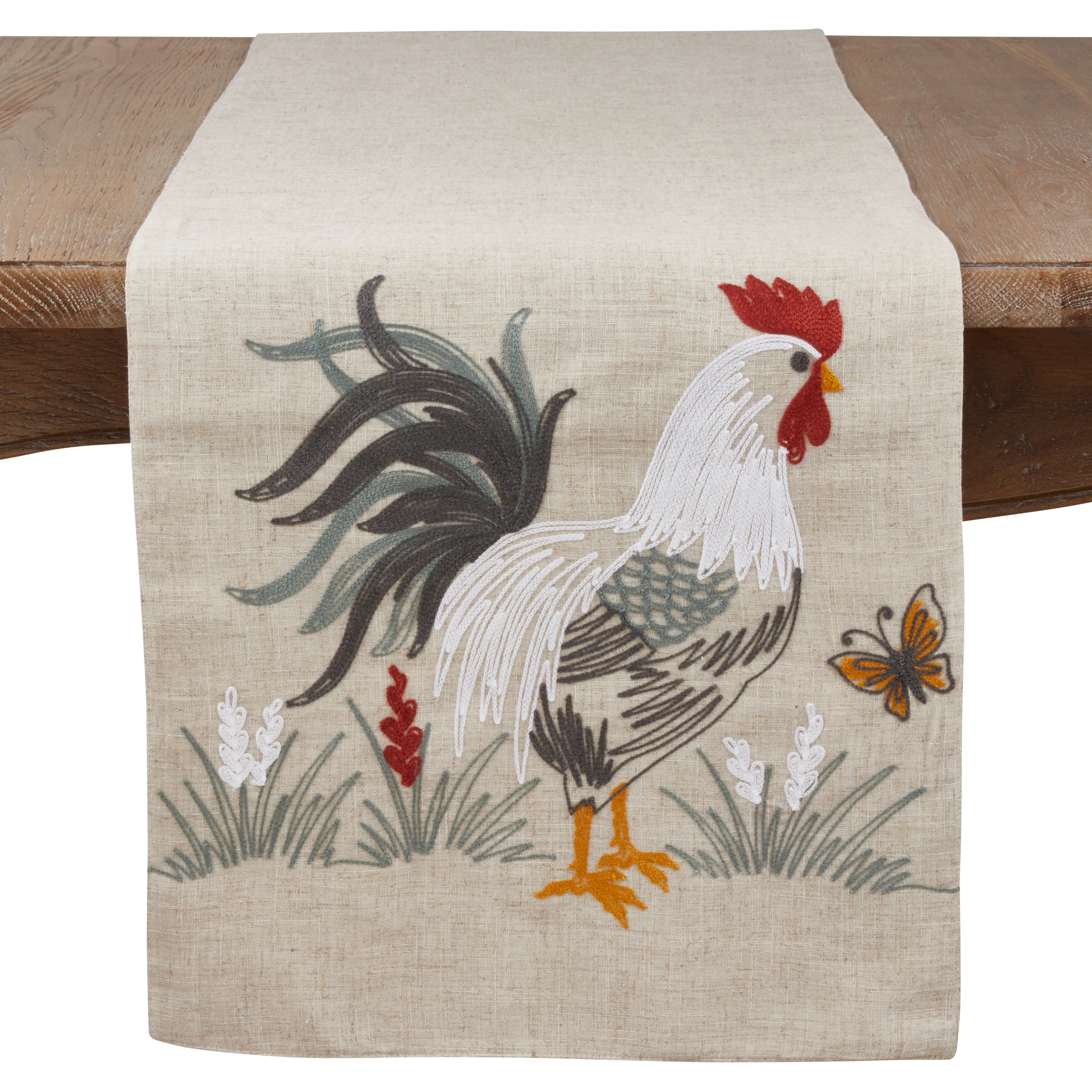 Embroidered Rooster Table Runner