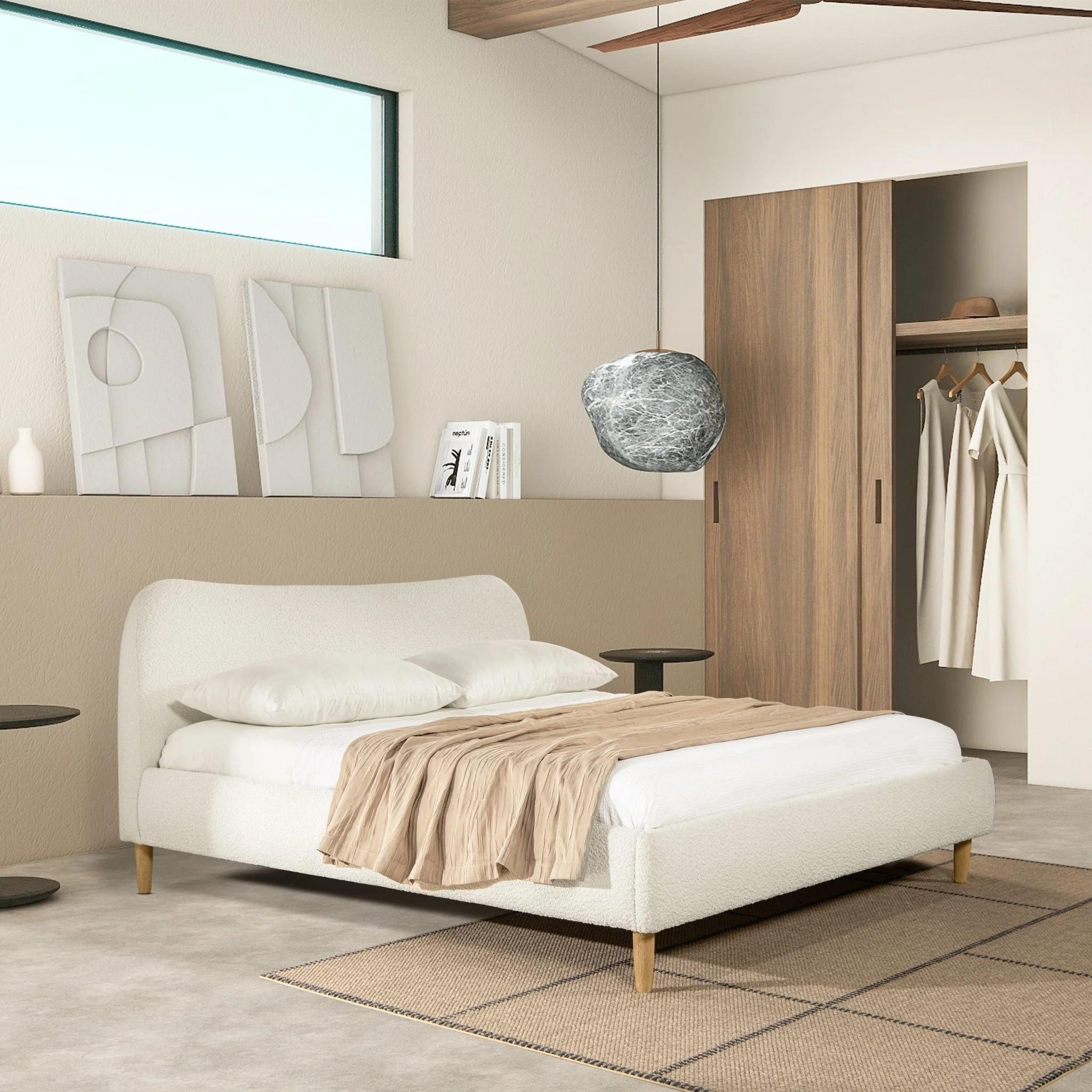 Enchantr Upholstered Platform Bed with Curved Headboard and Wood Frame - Image 17