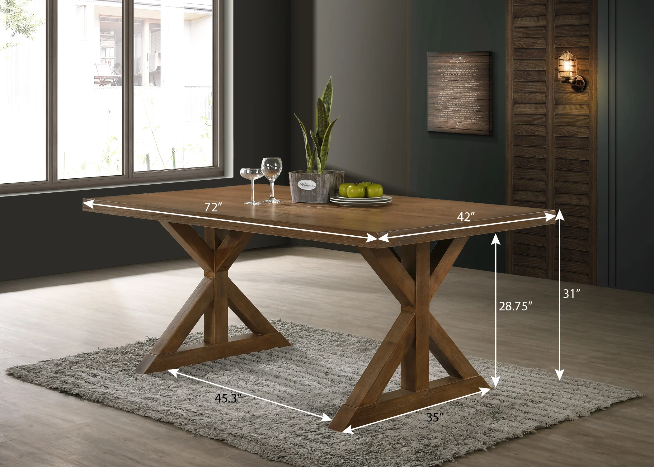 Enna Morden Farmhouse Wood Trestle Dining Table - Image 4