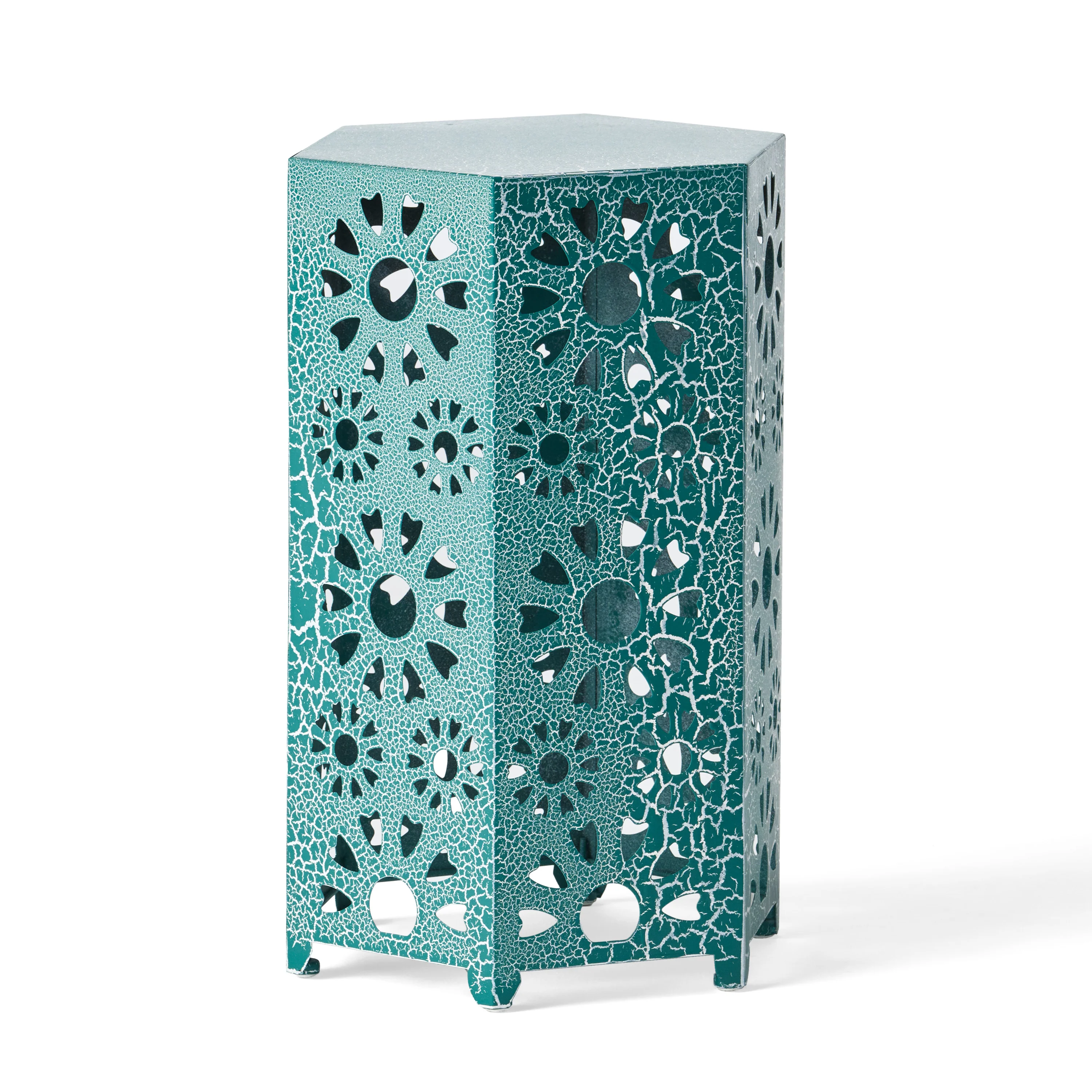 Enshrine Outdoor Iron Side Table with Sunburst Cut Out Design - Image 12