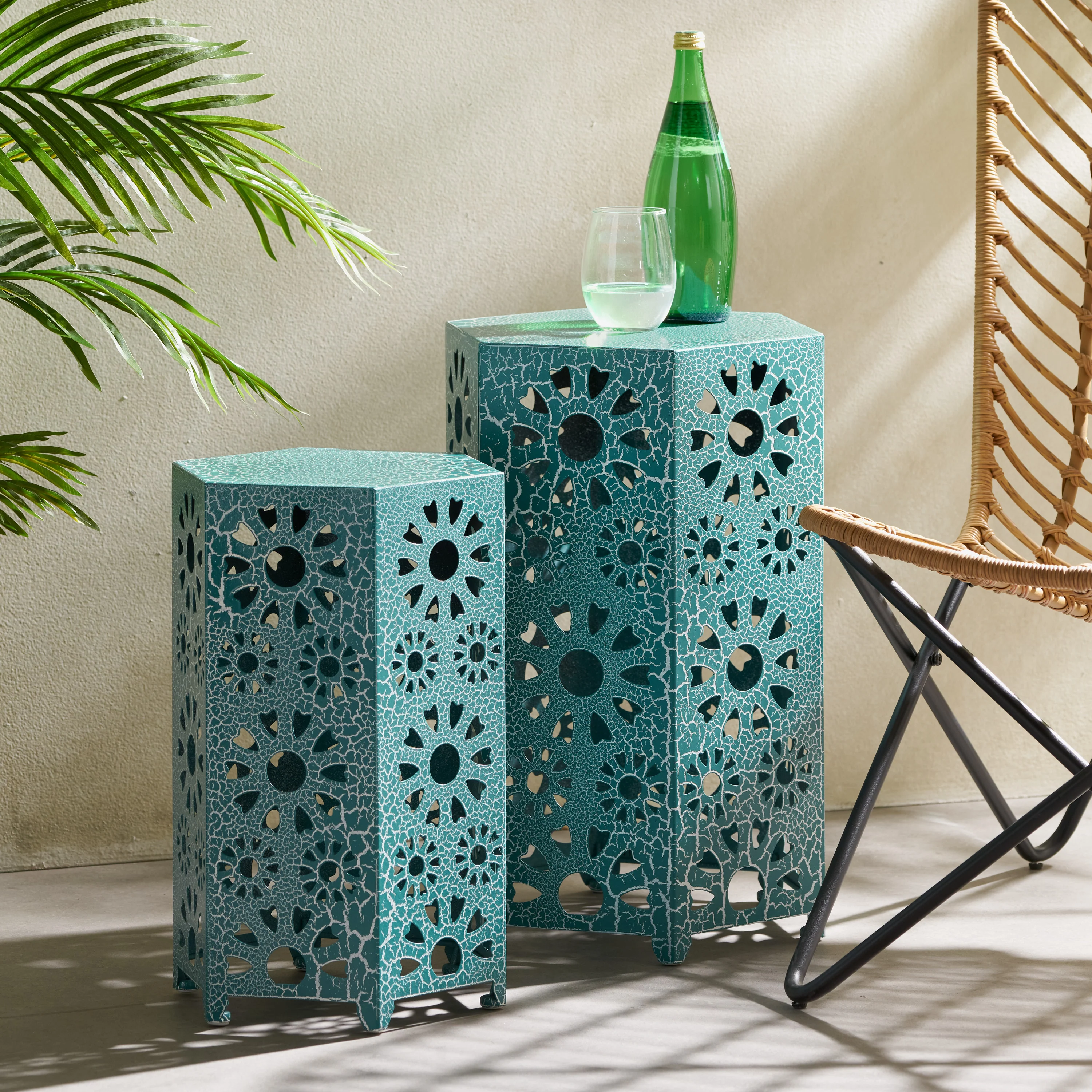 Enshrine Outdoor Iron Side Table with Sunburst Cut Out Design - Image 23