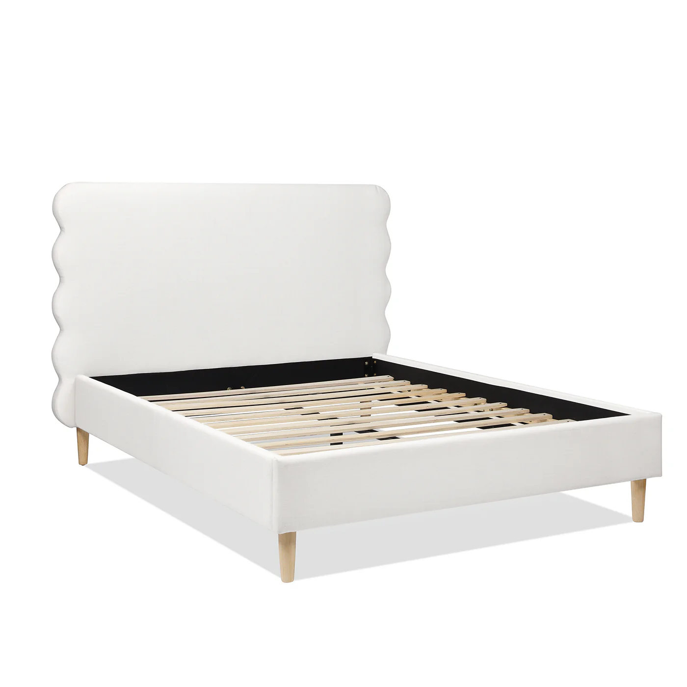 Essencee Upholstered Platform Bed with Wavy Headboard and Wood Legs - Image 40