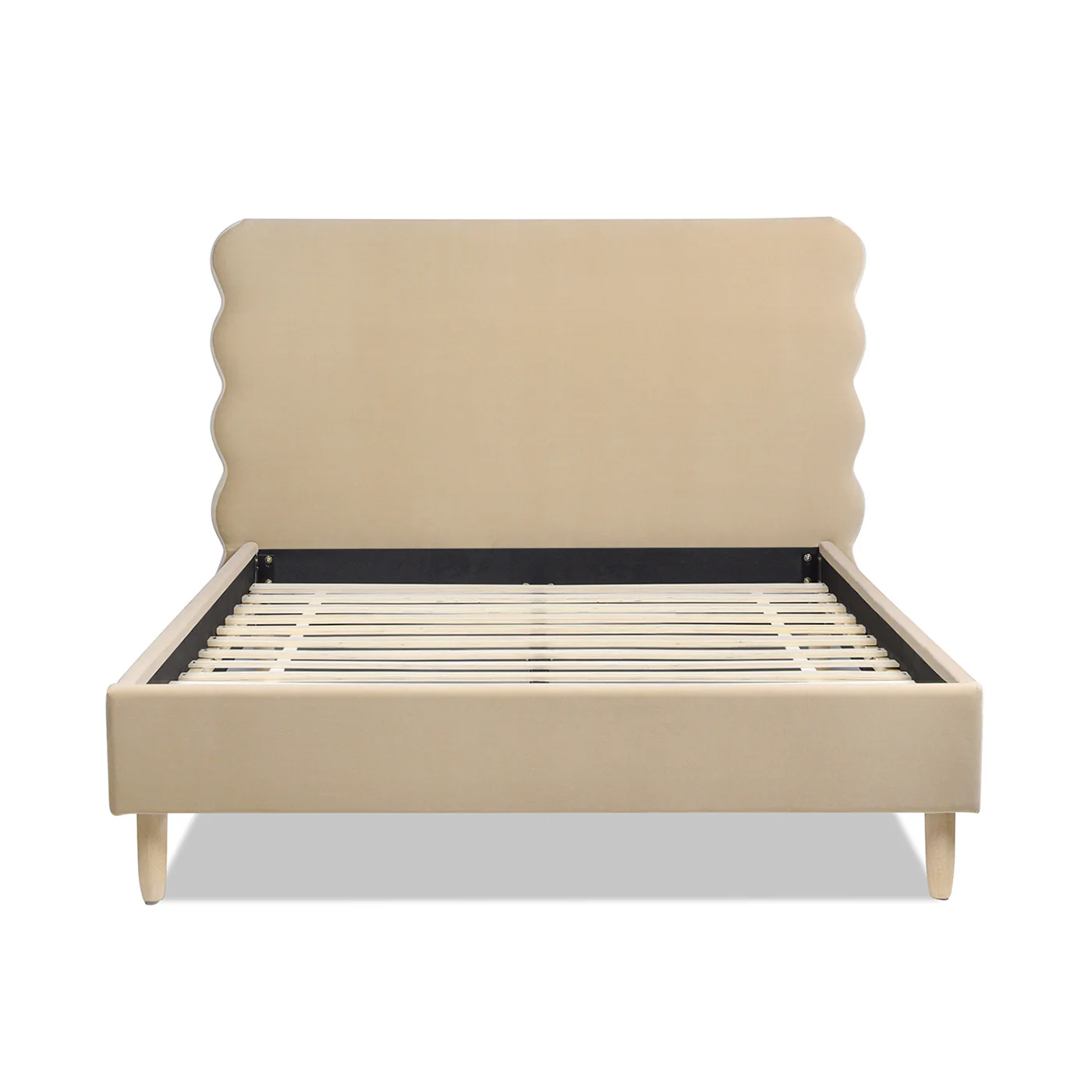 Essencee Upholstered Platform Bed with Wavy Headboard and Wood Legs - Image 5