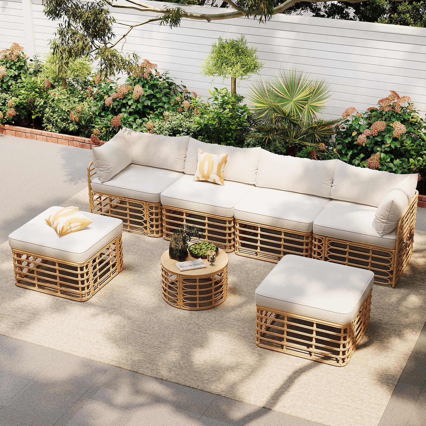 Evoking 7-Piece Outdoor Sectional Set with Hollow Woven Design and Pillows - Image 5