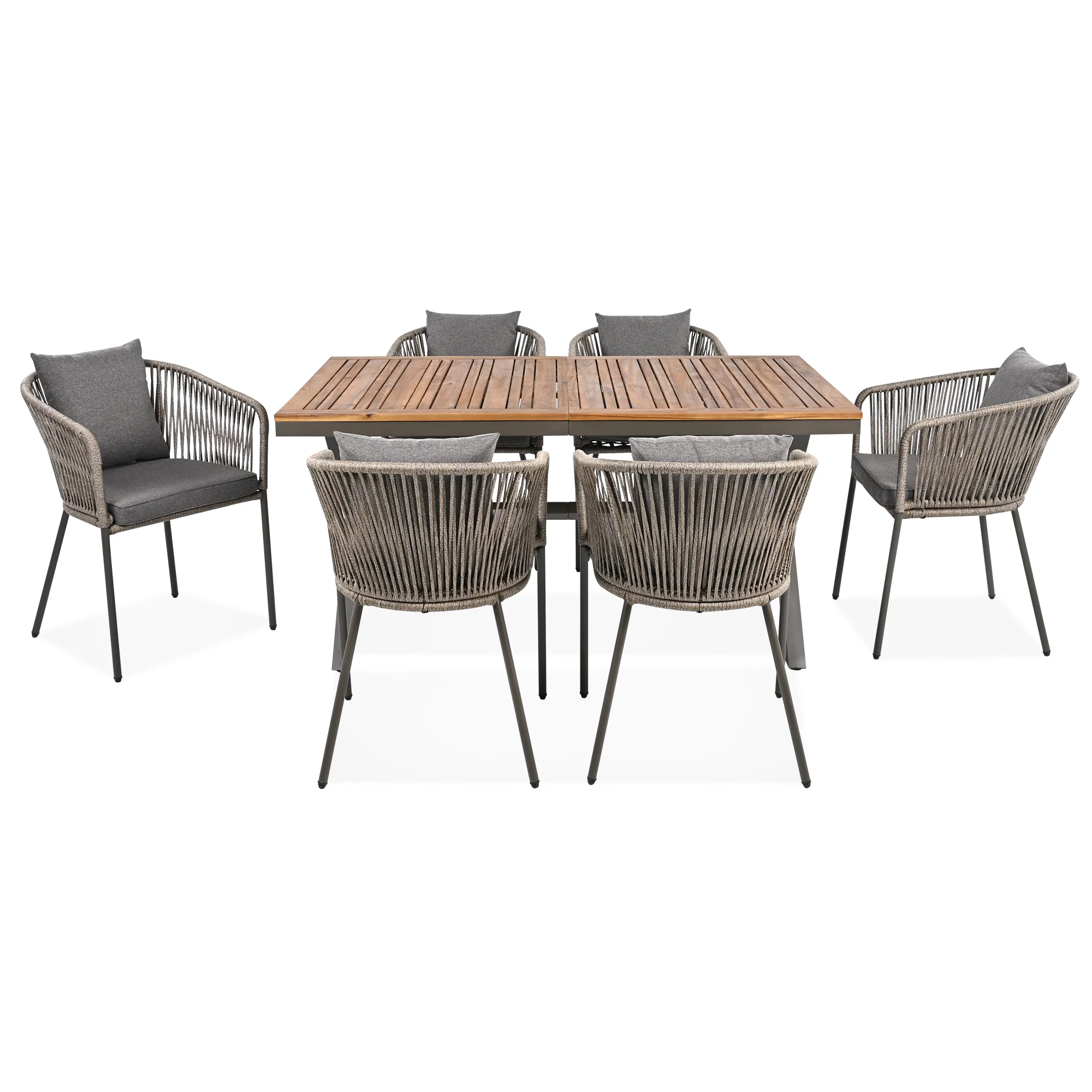 Exalted 7-Piece Outdoor Dining Set with Curved Back Chair and Rectangle Table - Image 10