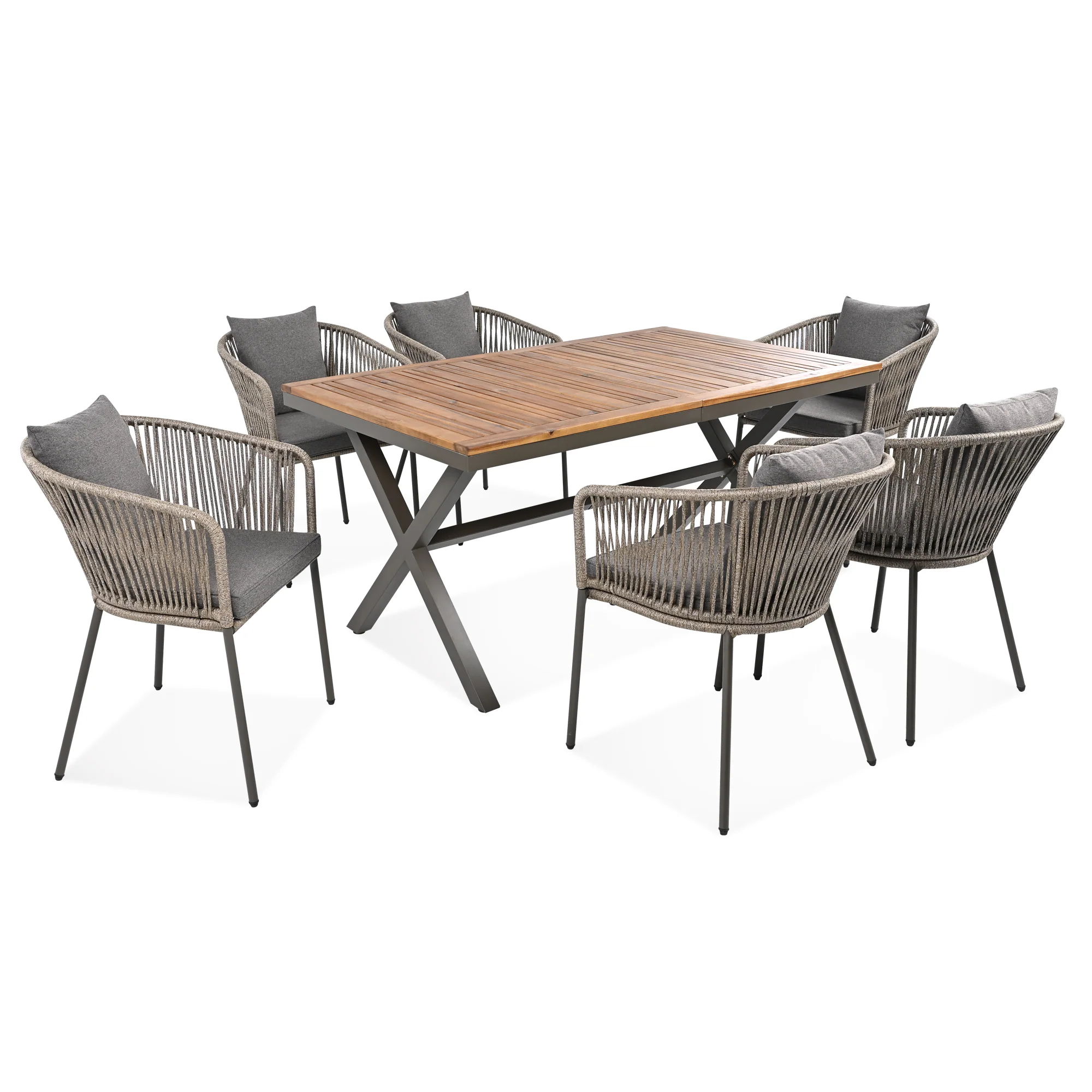 Exalted 7-Piece Outdoor Dining Set with Curved Back Chair and Rectangle Table - Image 11