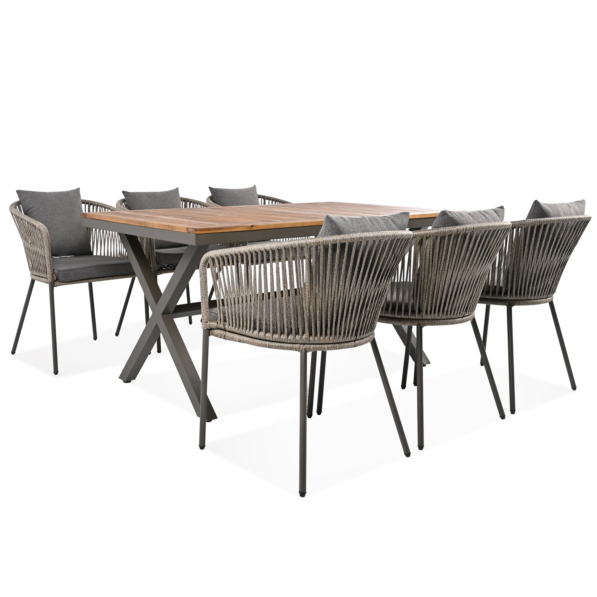 Exalted 7-Piece Outdoor Dining Set with Curved Back Chair and Rectangle Table - Image 12