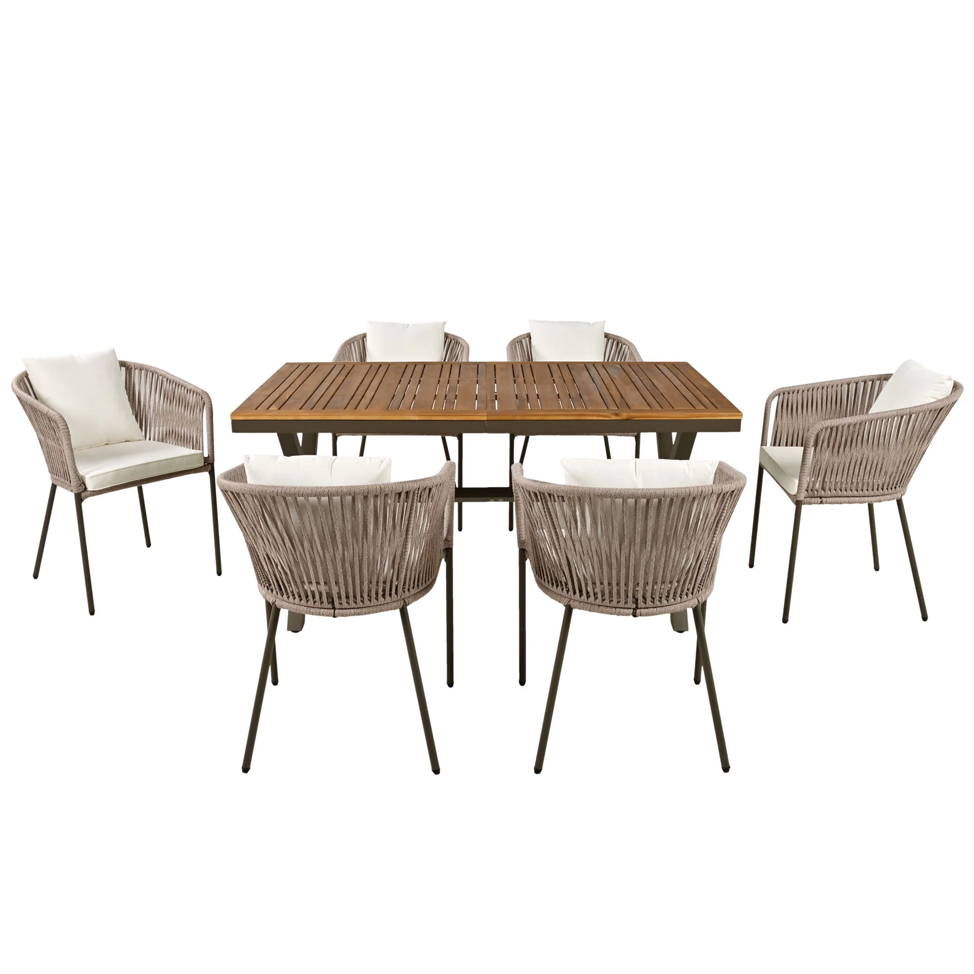 Exalted 7-Piece Outdoor Dining Set with Curved Back Chair and Rectangle Table - Image 3