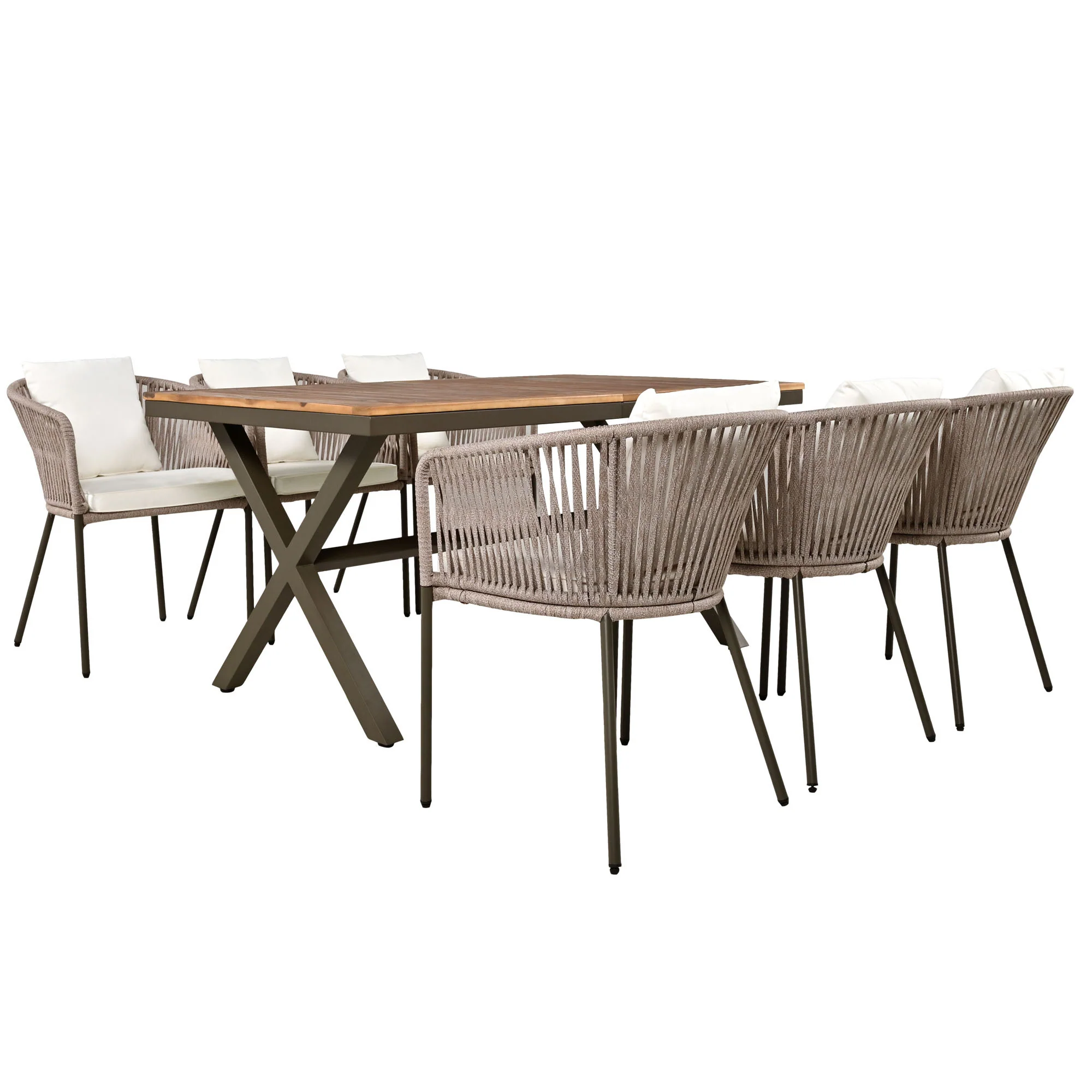 Exalted 7-Piece Outdoor Dining Set with Curved Back Chair and Rectangle Table - Image 4