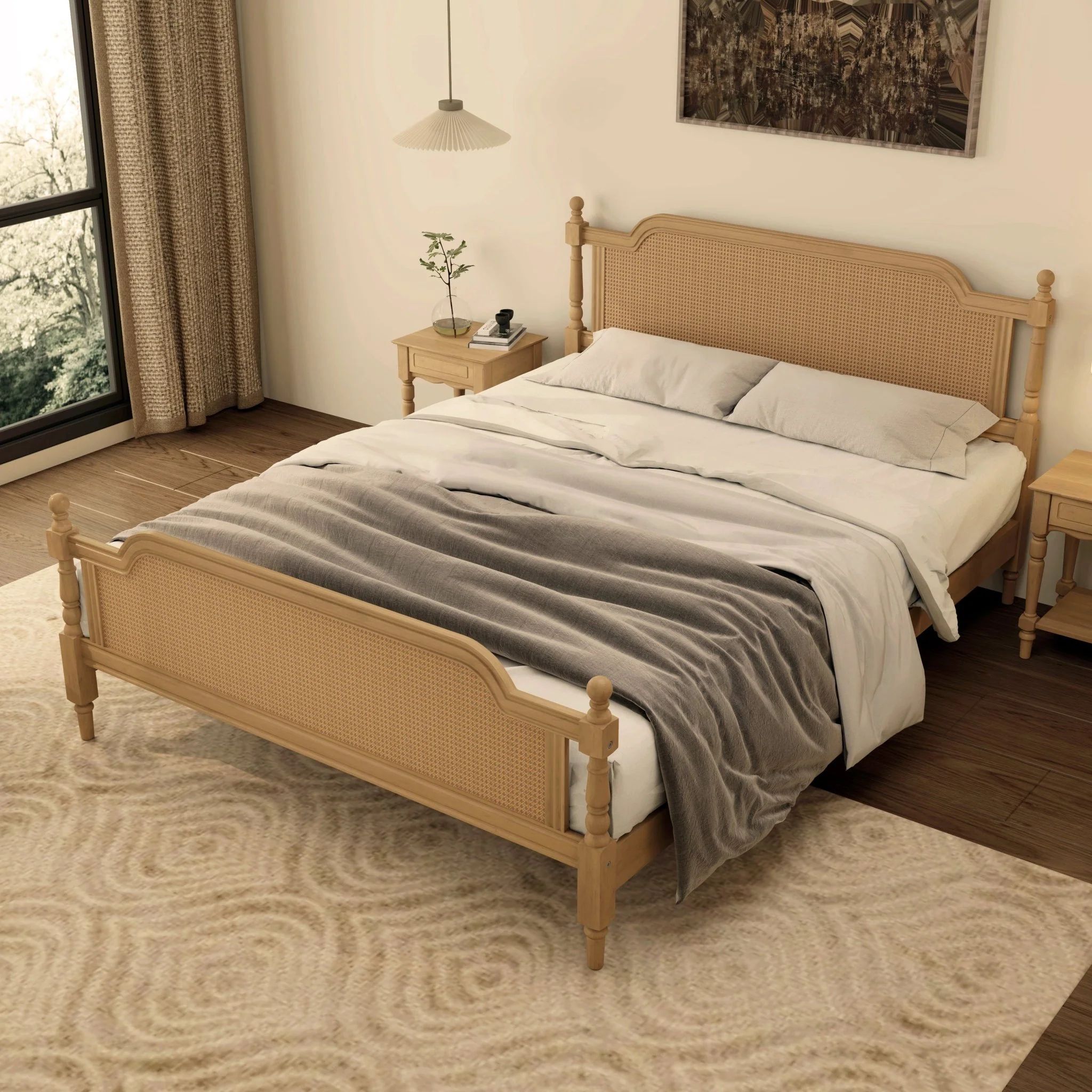 Excelsis Rattan Bed Frame with Fluted Legs, Antique Walnut - Image 10