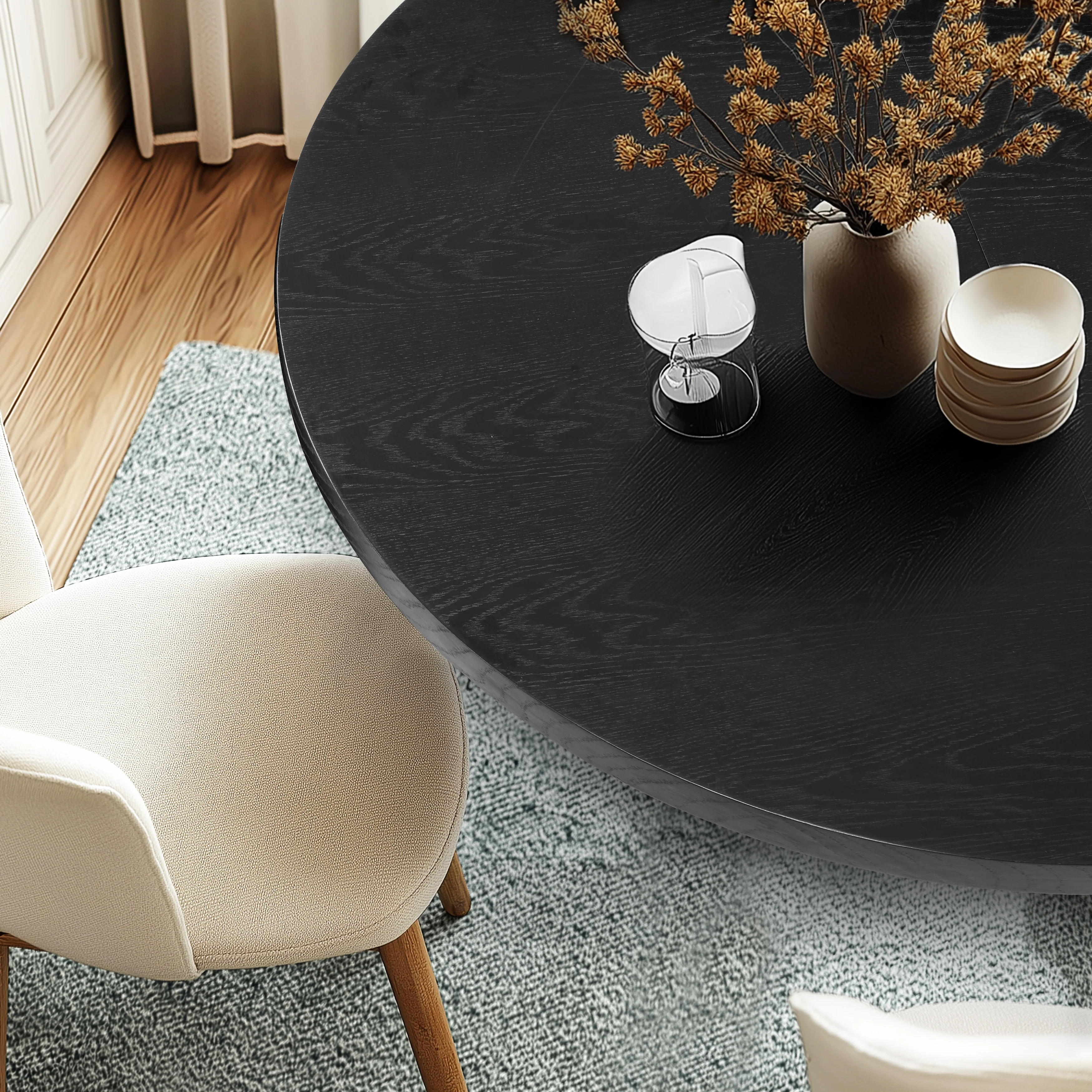Extendable Solid Wood Dining Table with Oak Veneer & Gear Slide Rail - Image 12