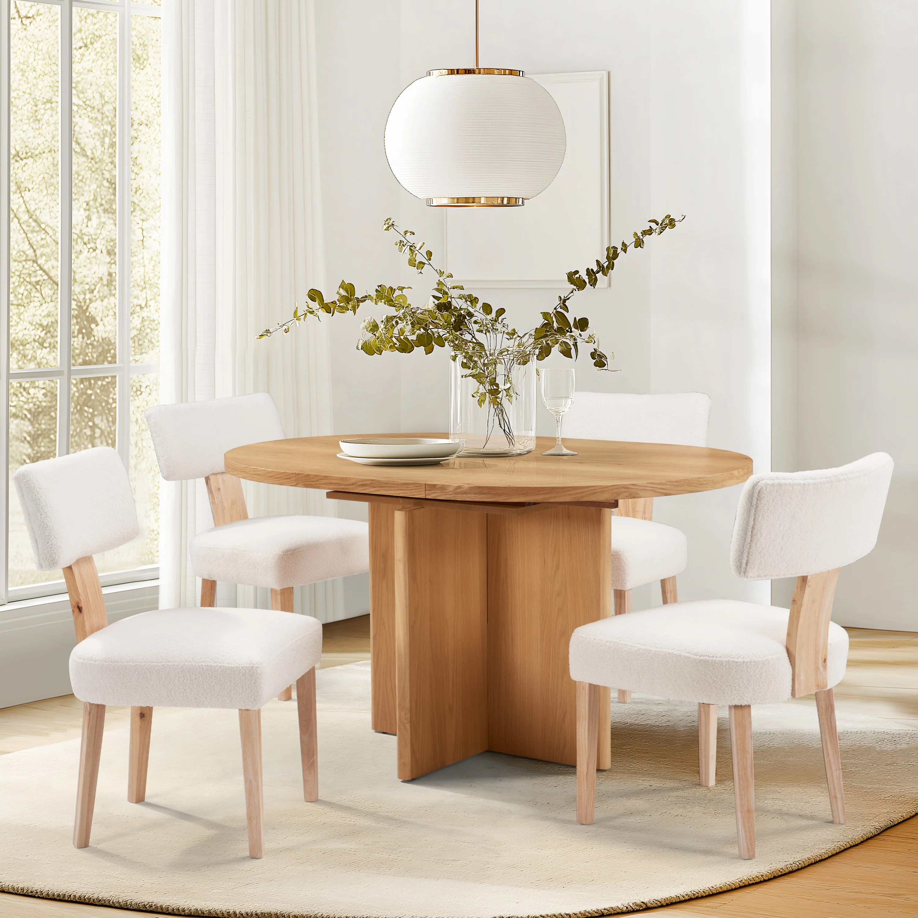 Extendable Solid Wood Dining Table with Oak Veneer & Gear Slide Rail - Image 2