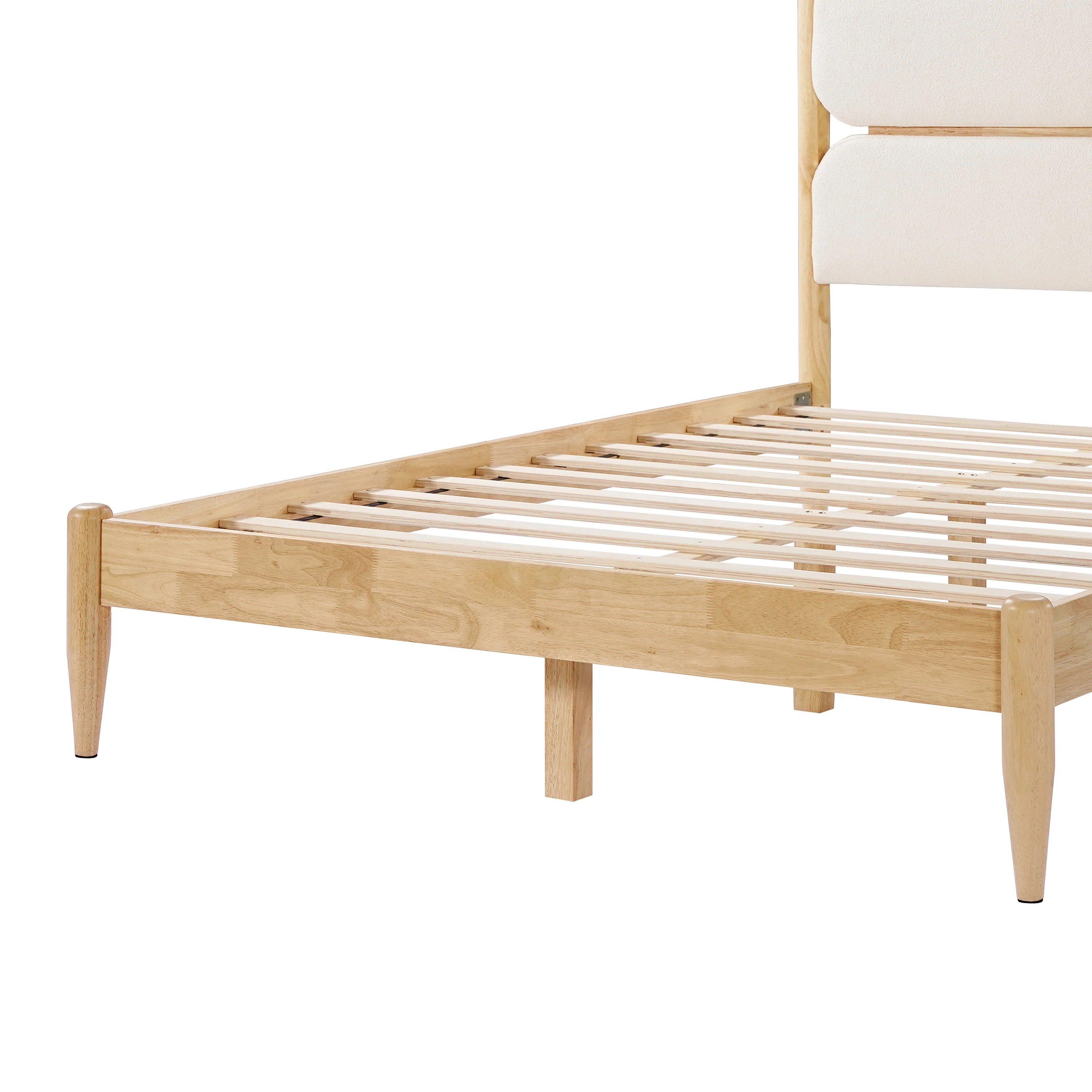 Solid Wood Bed Frame With Fleece Upholstered Headboard - Image 29