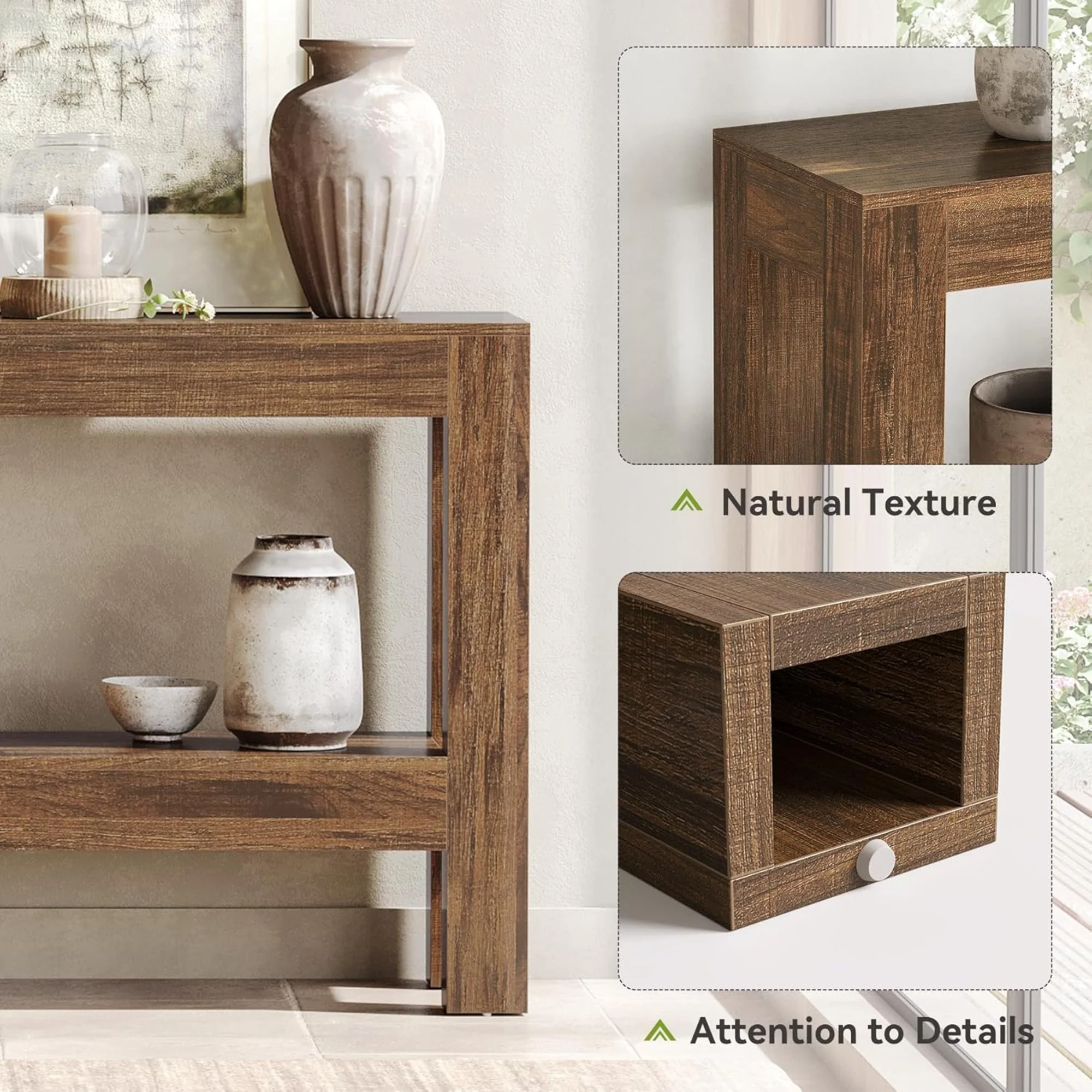 Farmhouse 2-Tier Brown Narrow Wood Console Table with Storage - Image 5