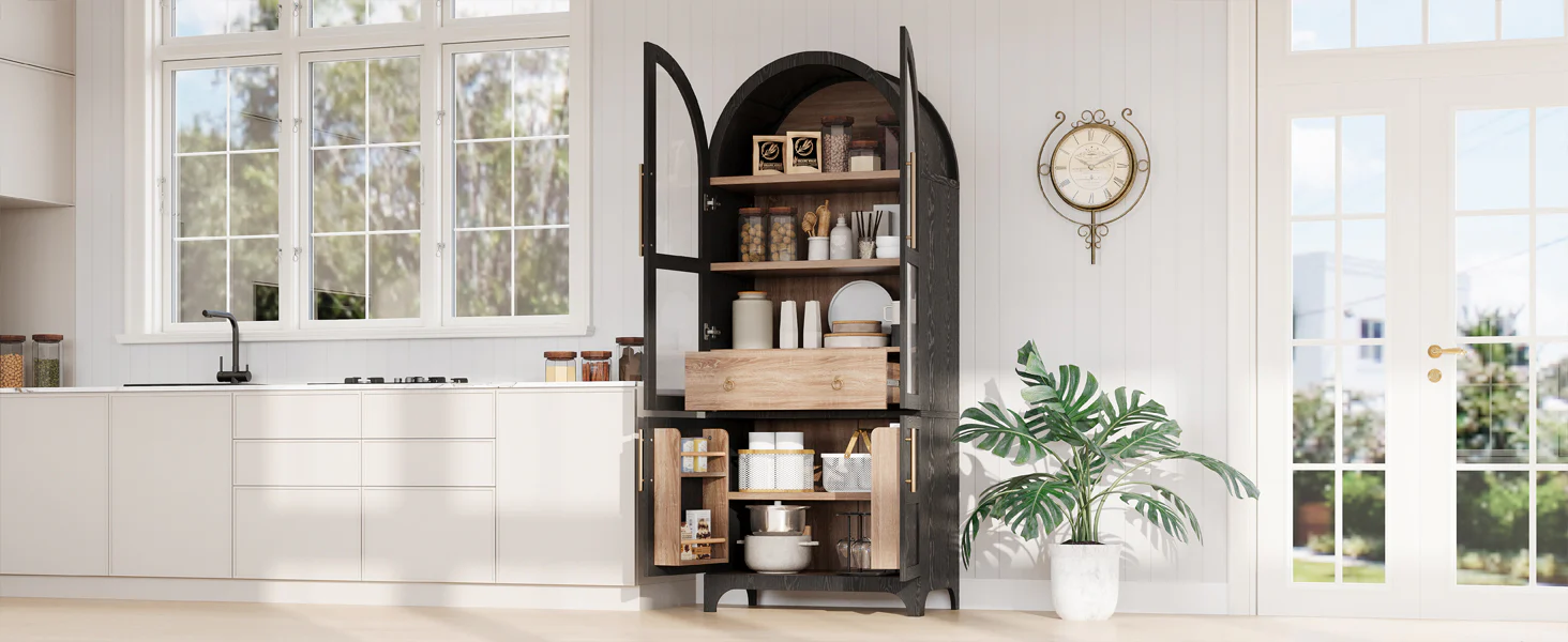 Farmhouse Kitchen Storage Cabinet with Open & Adjustable Shelves - Image 29