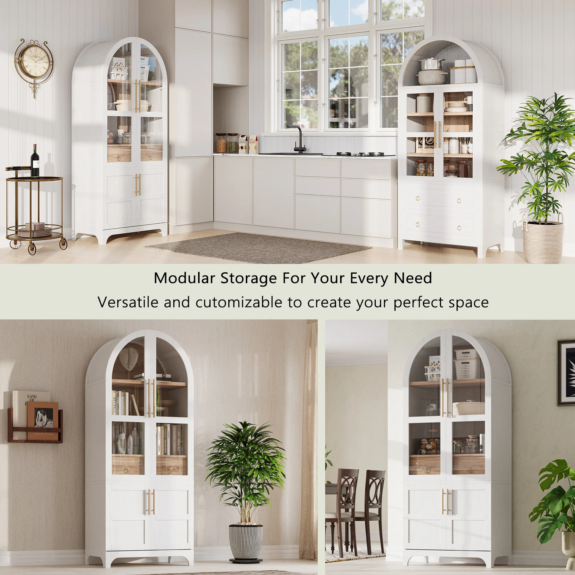Farmhouse Kitchen Storage Cabinet with Open & Adjustable Shelves - Image 37