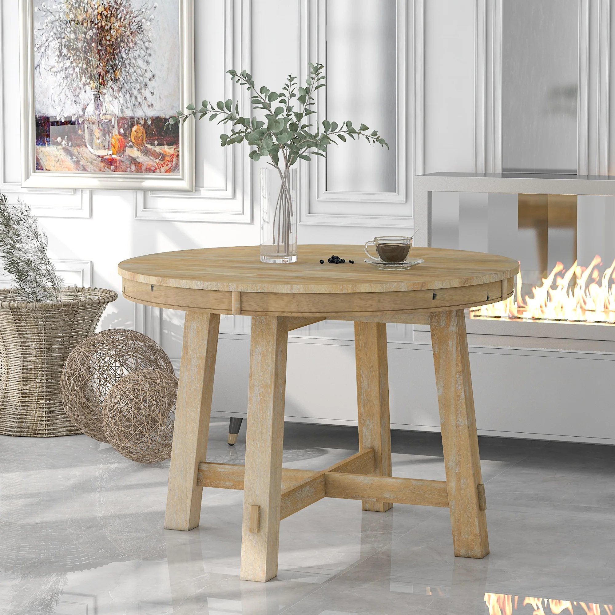 Farmhouse Round Extendable Dining Table with 16" Leaf - Image 16