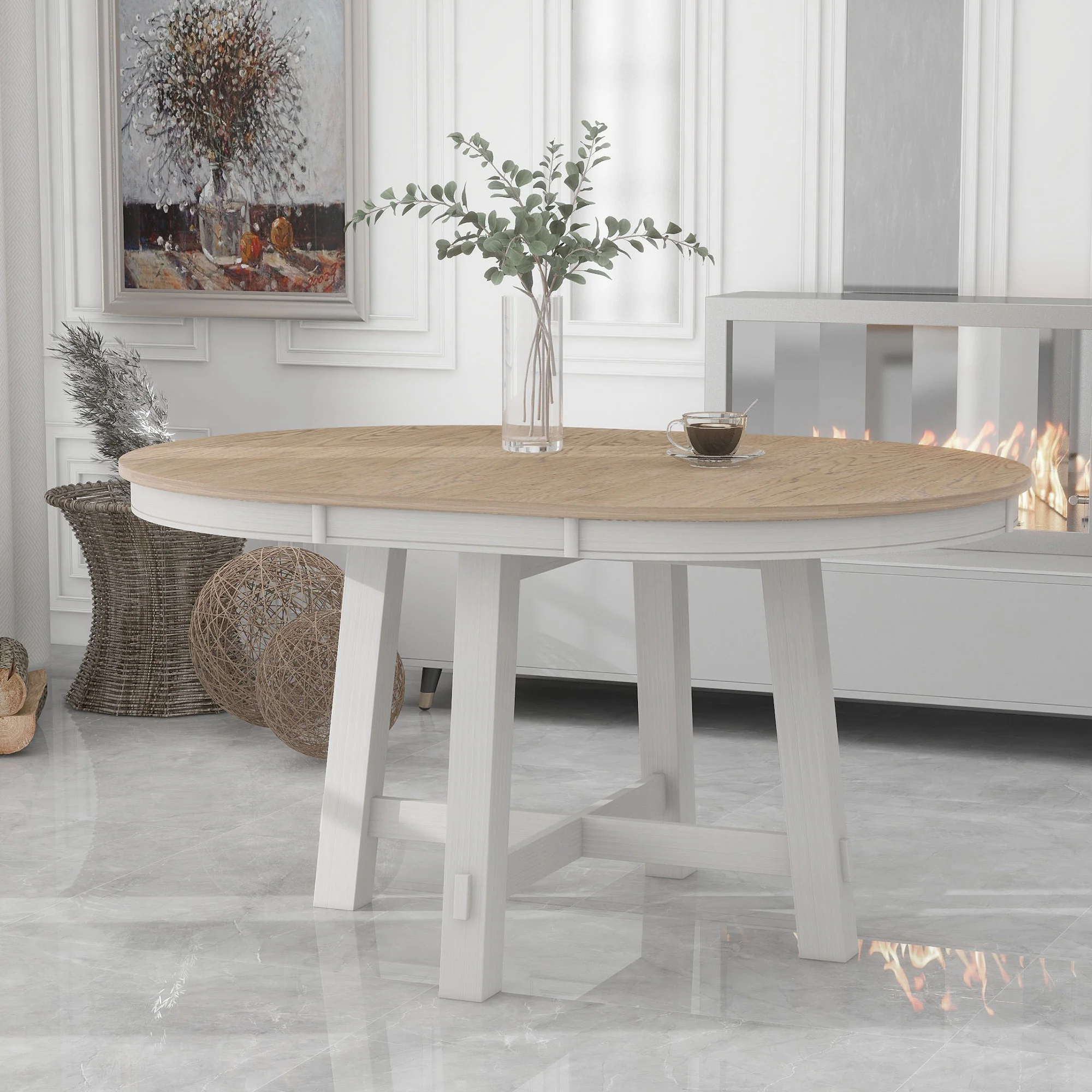 Farmhouse Round Extendable Dining Table with 16" Leaf - Image 27