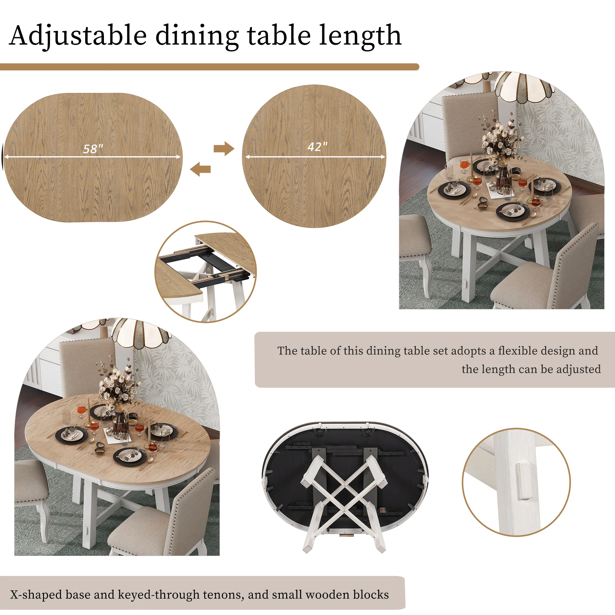 Farmhouse Round Extendable Dining Table with 16" Leaf - Image 30