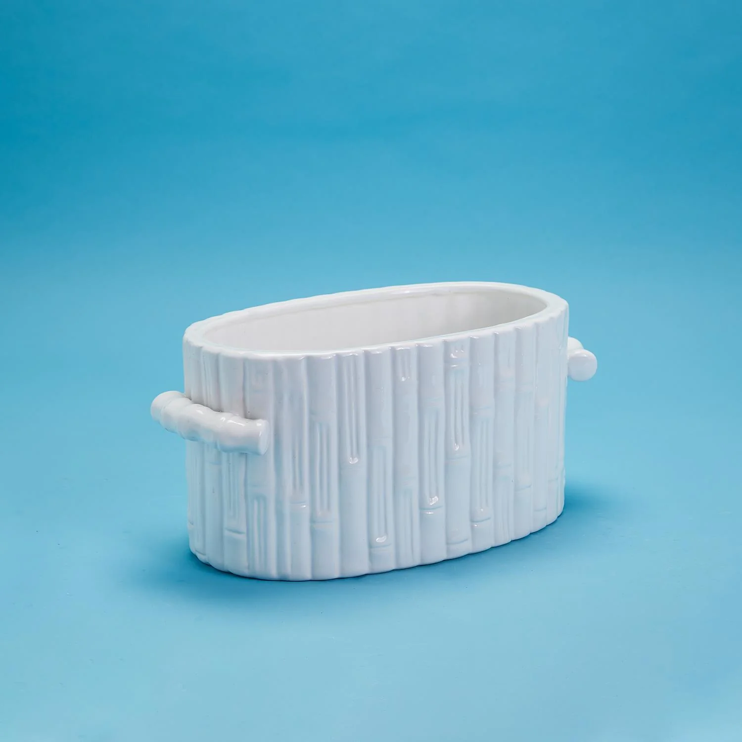 Faux Bamboo Oval Centerpiece / Cachepot with Handles - Image 5