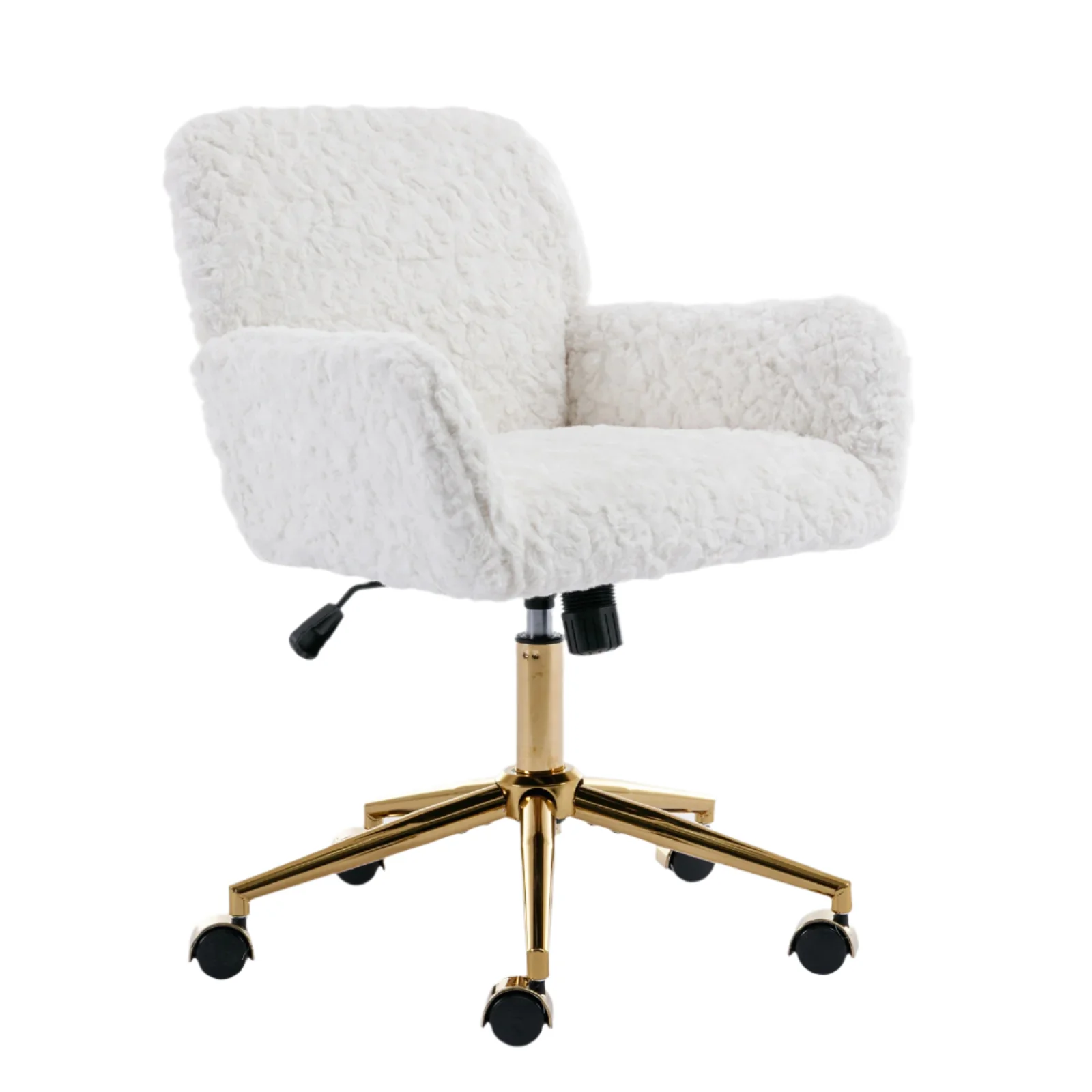 Faux Rabbit Hair Office Chair with Golden Metal Base, Adjustable Swivel - Image 13