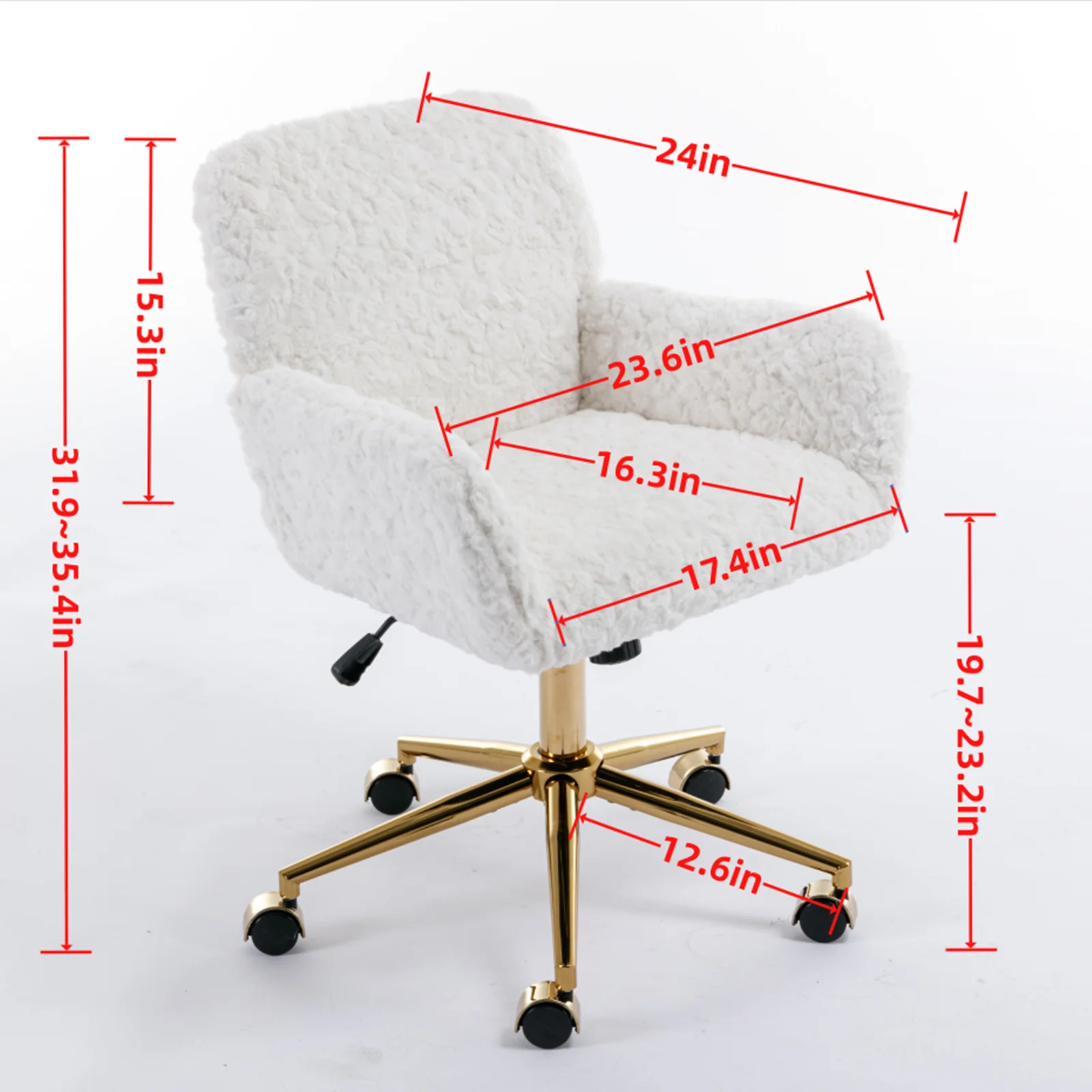 Faux Rabbit Hair Office Chair with Golden Metal Base, Adjustable Swivel - Image 15