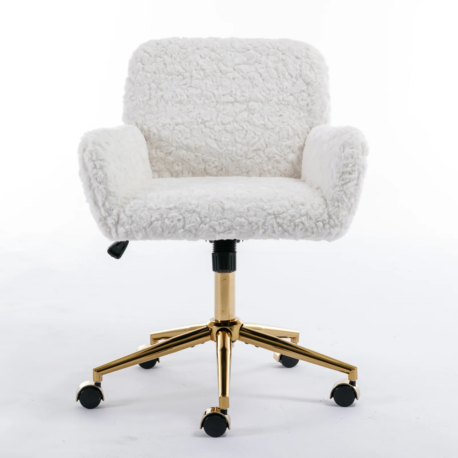 Faux Rabbit Hair Office Chair with Golden Metal Base, Adjustable Swivel - Image 16